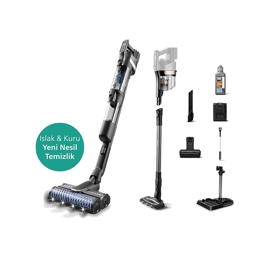 Philips Aqua Trio 9000 Seri Xw9463/11 Islak & Kuru Temizlik Kablosuz Dikey Süpürge Siyah