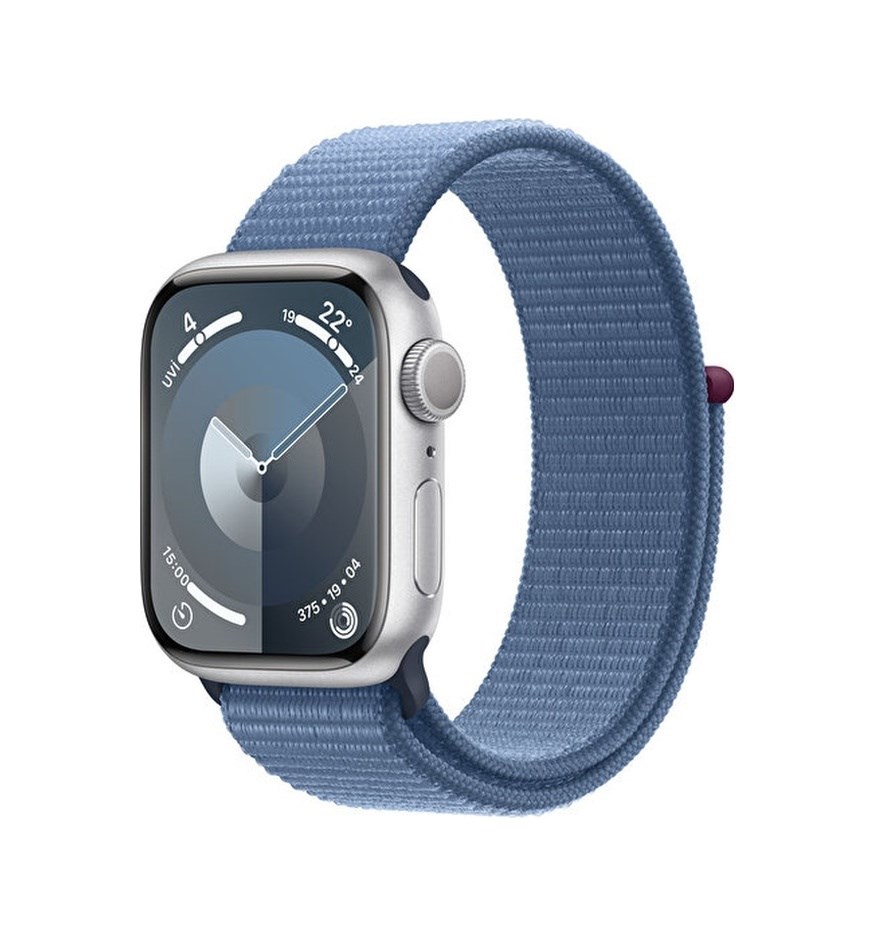 Apple Watch Series 9 41 MM Alüminyum Spor Akıllı Saat (Apple Türkiye Garantili) Gümüş - Buz Mavisi