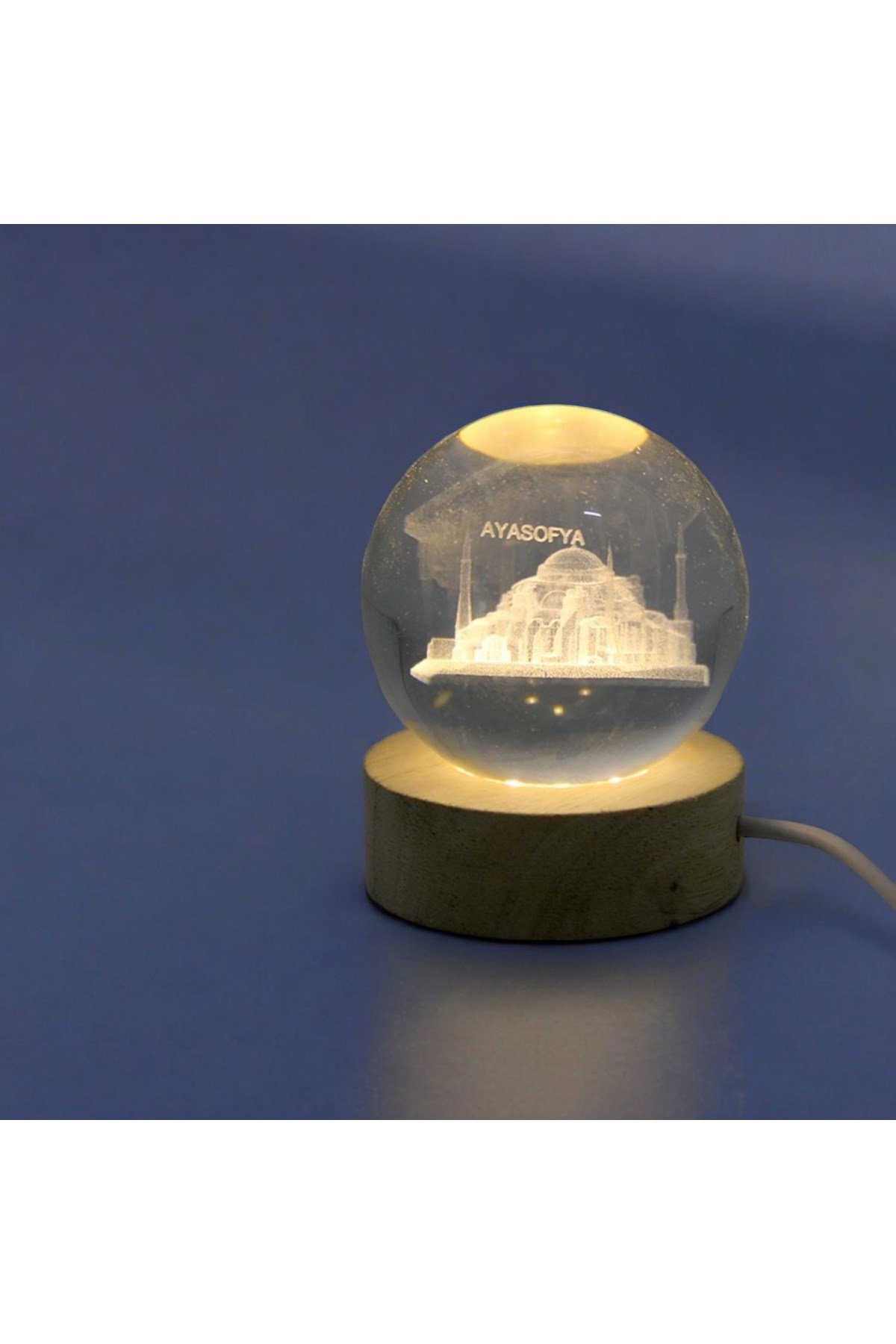Kişiye Özel Işıklı Ahşap Ayasofya Kristal Cam Küre 6cm