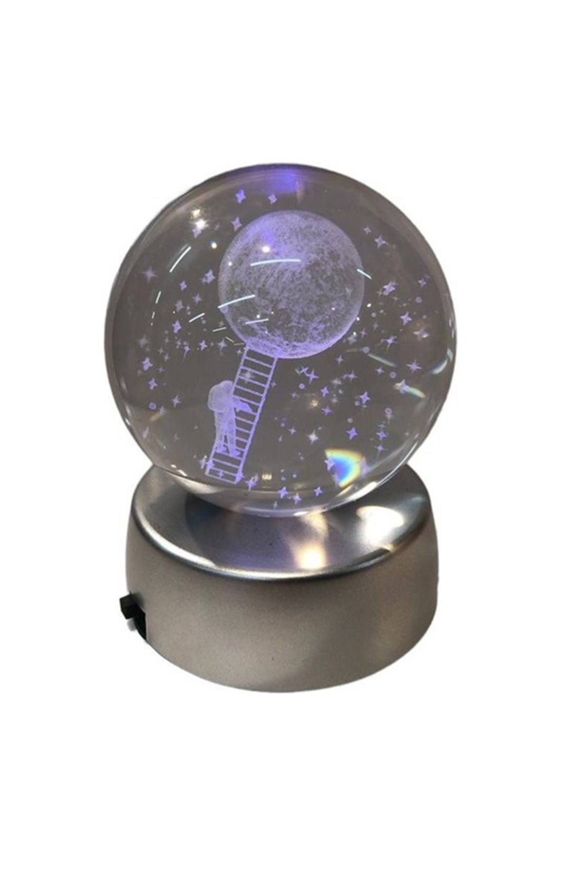 Dekoratif Renk Değiştiren Aya Çıkan Astronot Temalı Işıklı Cam Küre 8cm*6cm