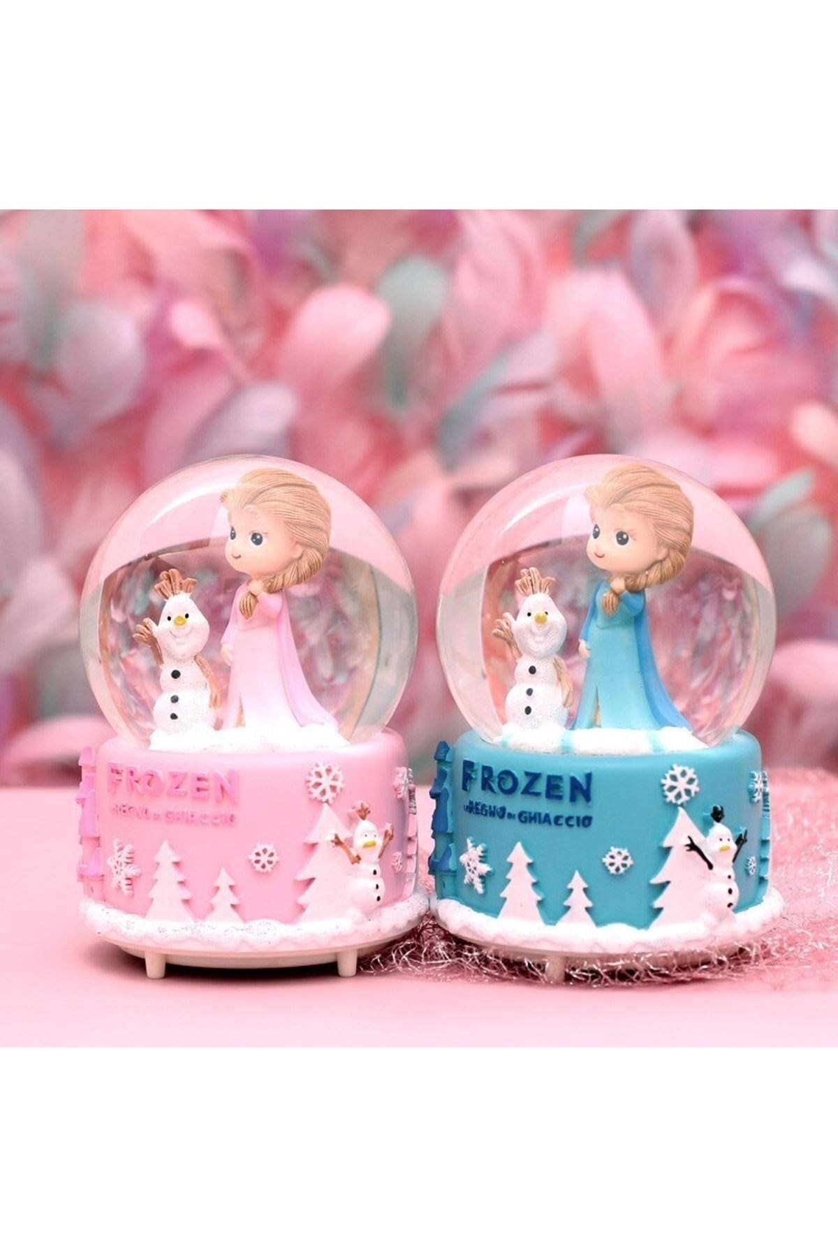 Frozen Temalı Orta Boy Işıklı Müzikli Kar Küresi-mavi