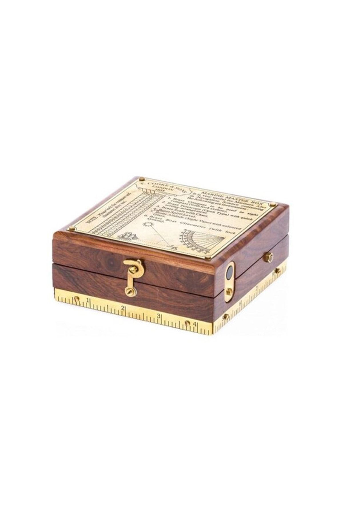 Dekoratif Ahşap Kutulu Pirinç Pusula 12*5 Cm