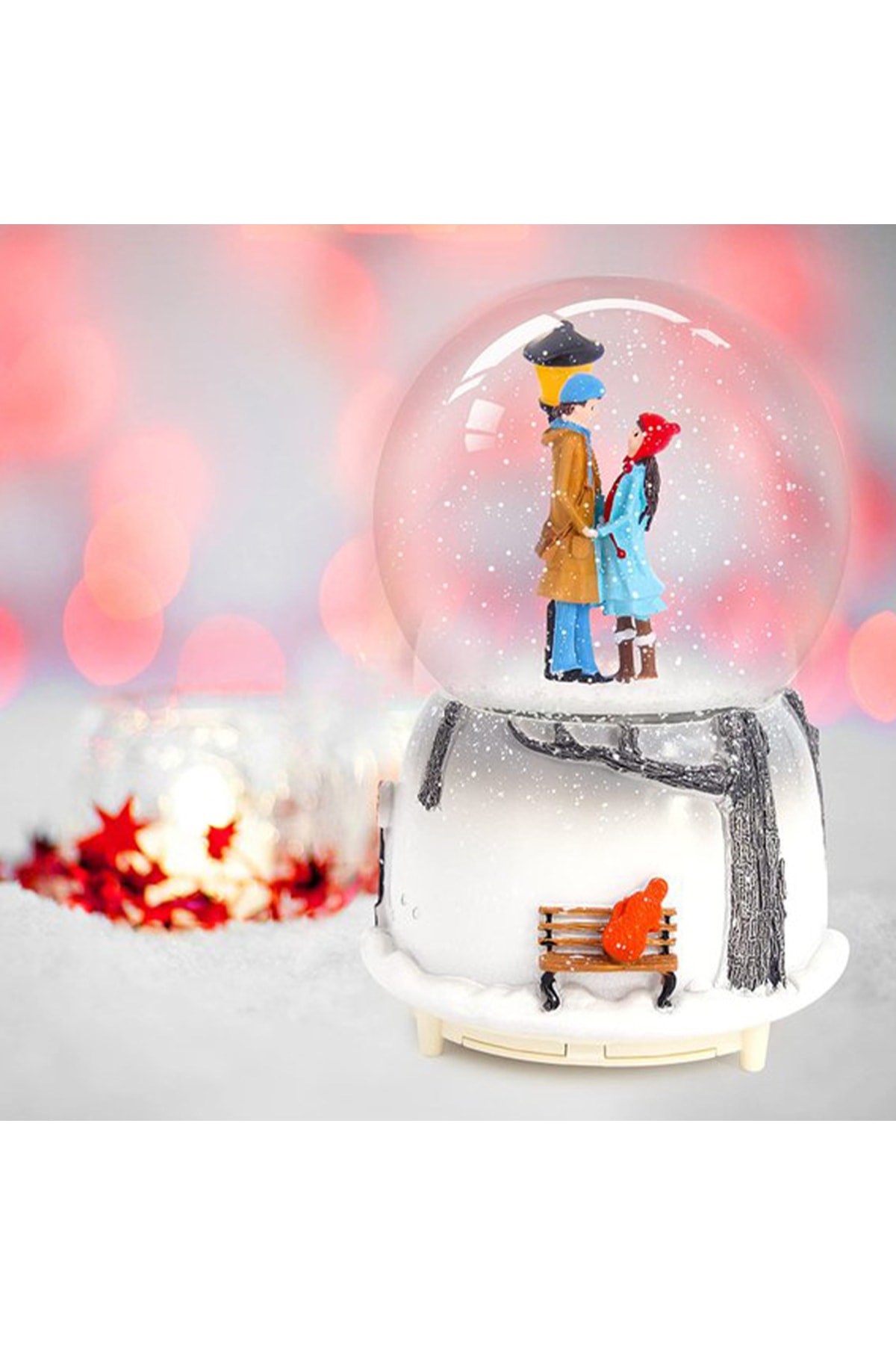 Romantik Aşıklar Büyük Boy Işıklı Müzikli Kar Küresi Sevgiliye Hediye