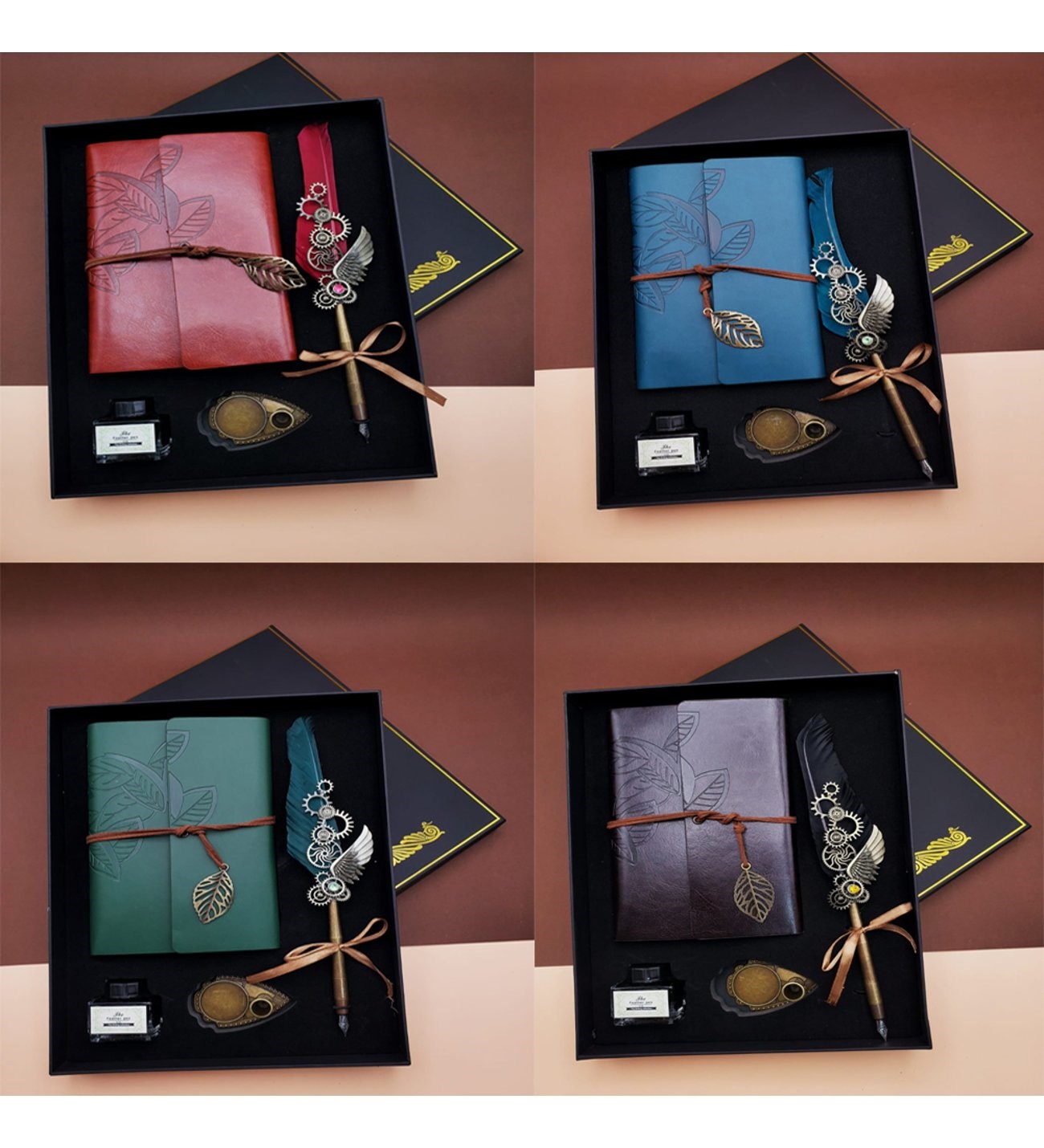 Kişiye Özel Divit Hokka Defter Ve Tüylü Kalem Seti (Beyaz)