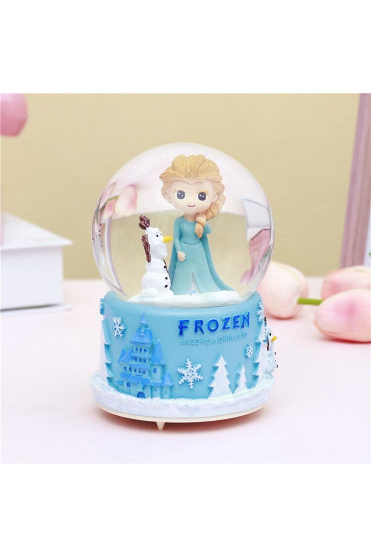 Frozen Temalı Orta Boy Işıklı Müzikli Kar Küresi-mavi