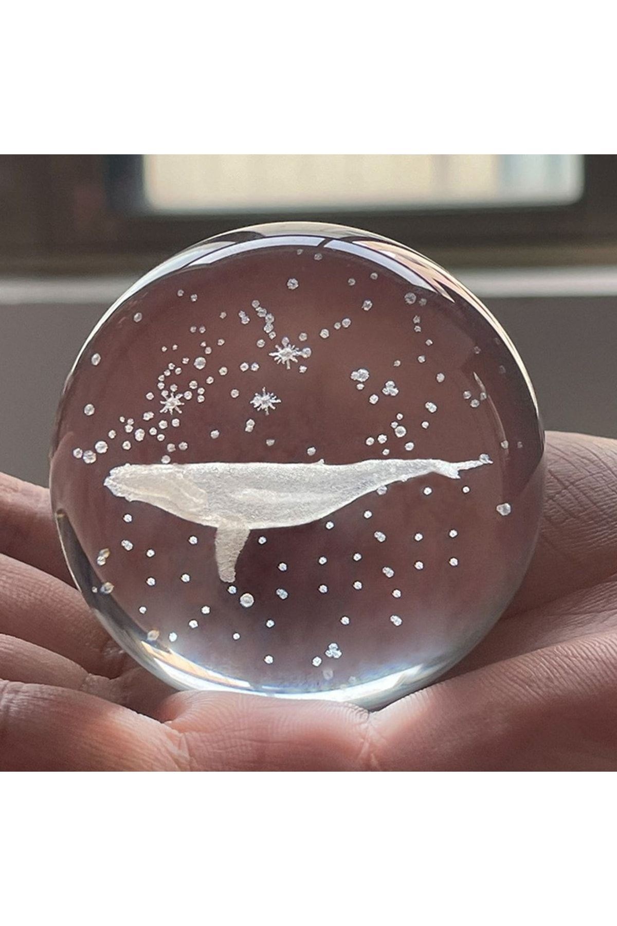 Işıklı Ahşap Kaideli Balina Cam Küre 8cm*6cm