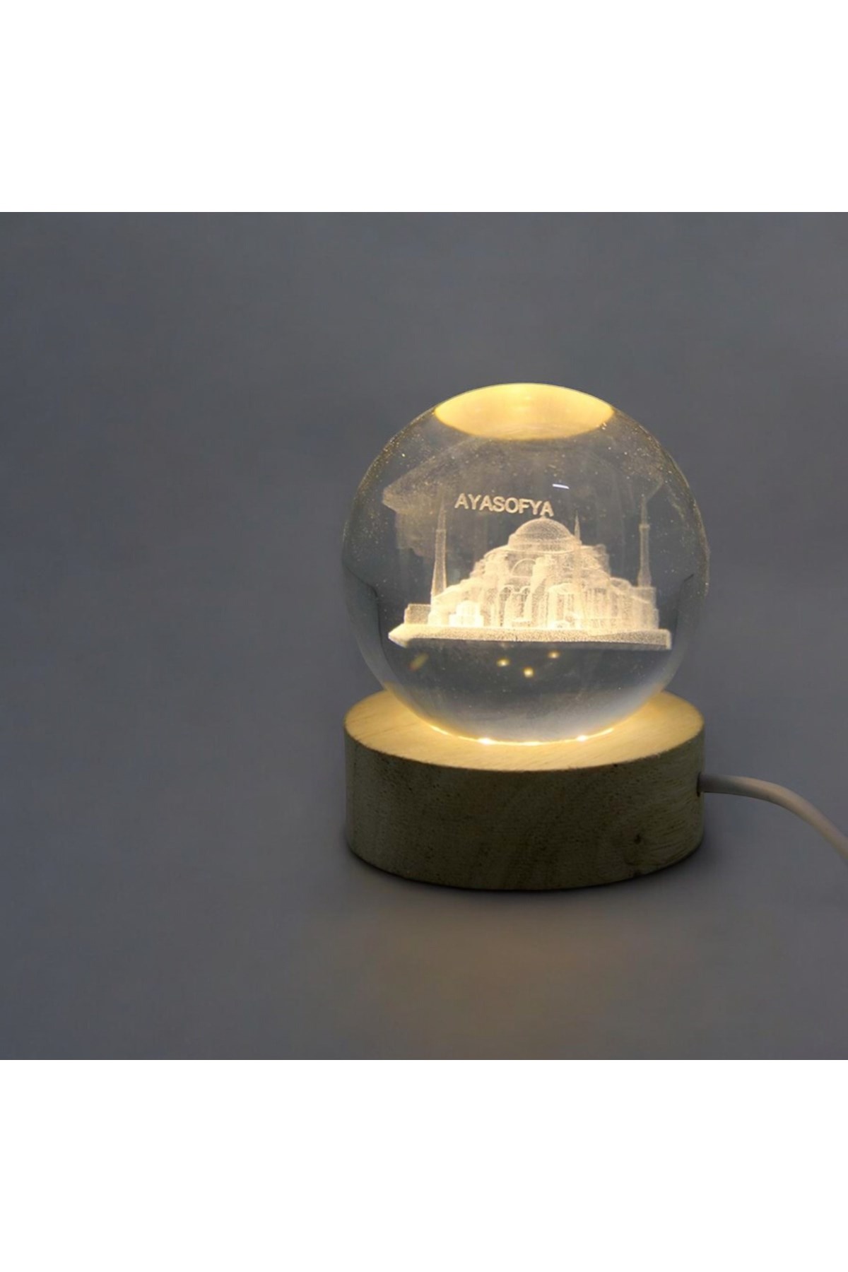 Kişiye Özel Işıklı Ahşap Ayasofya Kristal Cam Küre 6cm