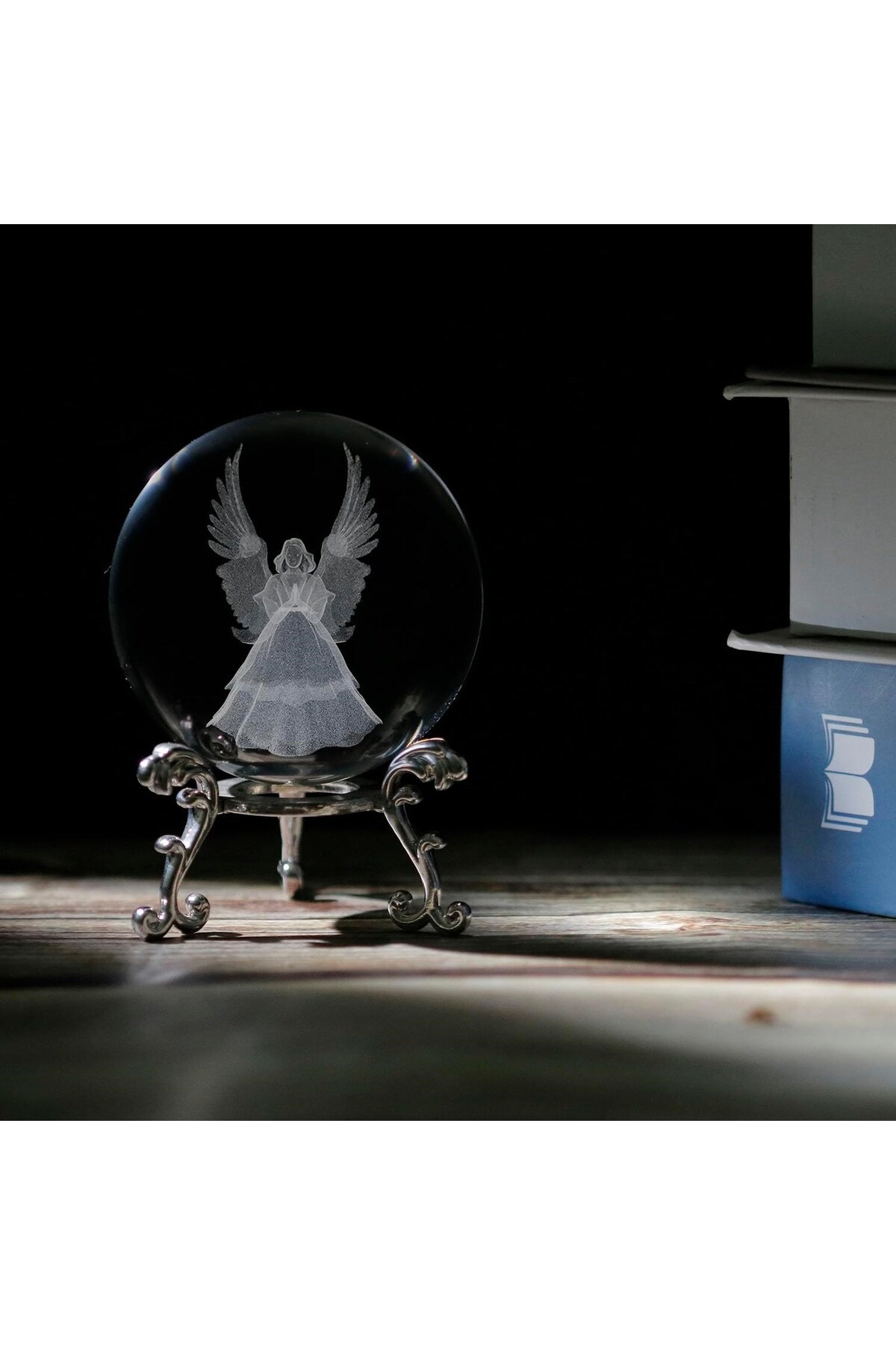 Dekoratif Metal Ayaklı Melek 3D Cam Küre