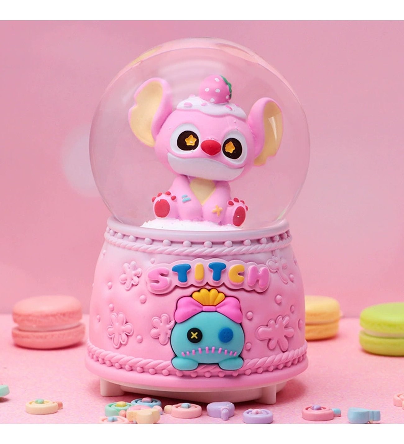 Stitch Tasarım Işıklı Müzikli Püskürtmeli Büyük Boy Kar Küresi