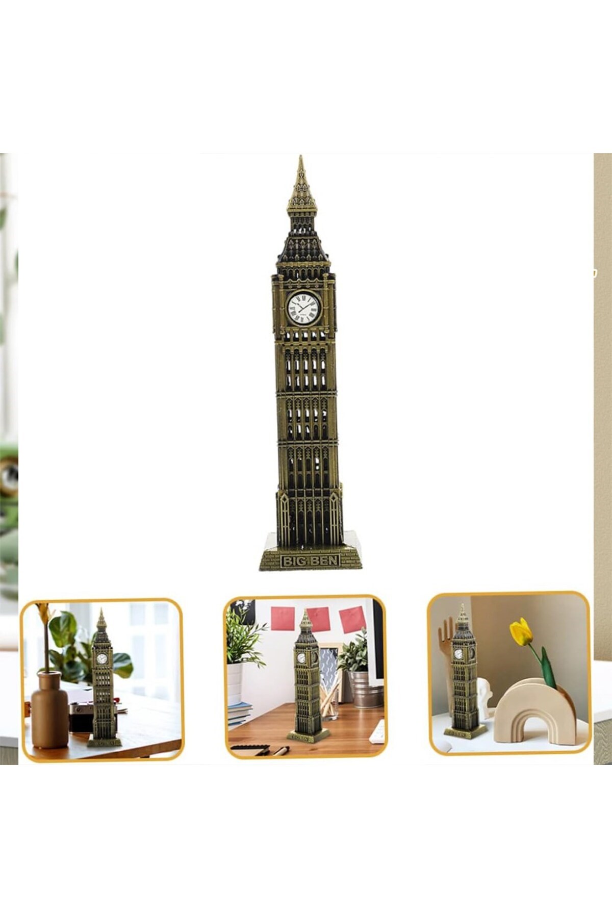Vintage Metal İngiltere London Big Ben Saat Kulesi Antik Bronz 23 cm