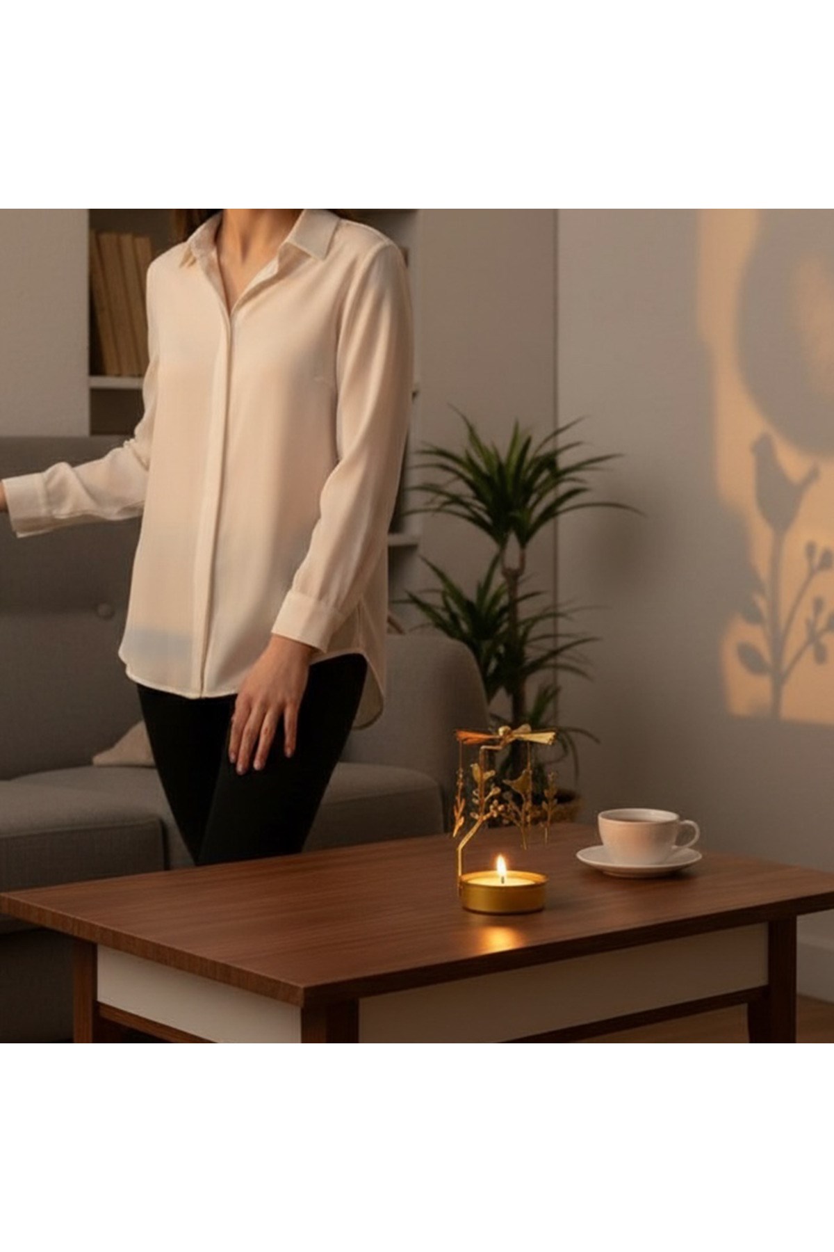 Isı İle Dönen Dekoratif Yıldız Tasarımlı Metal Tealight Mumluk