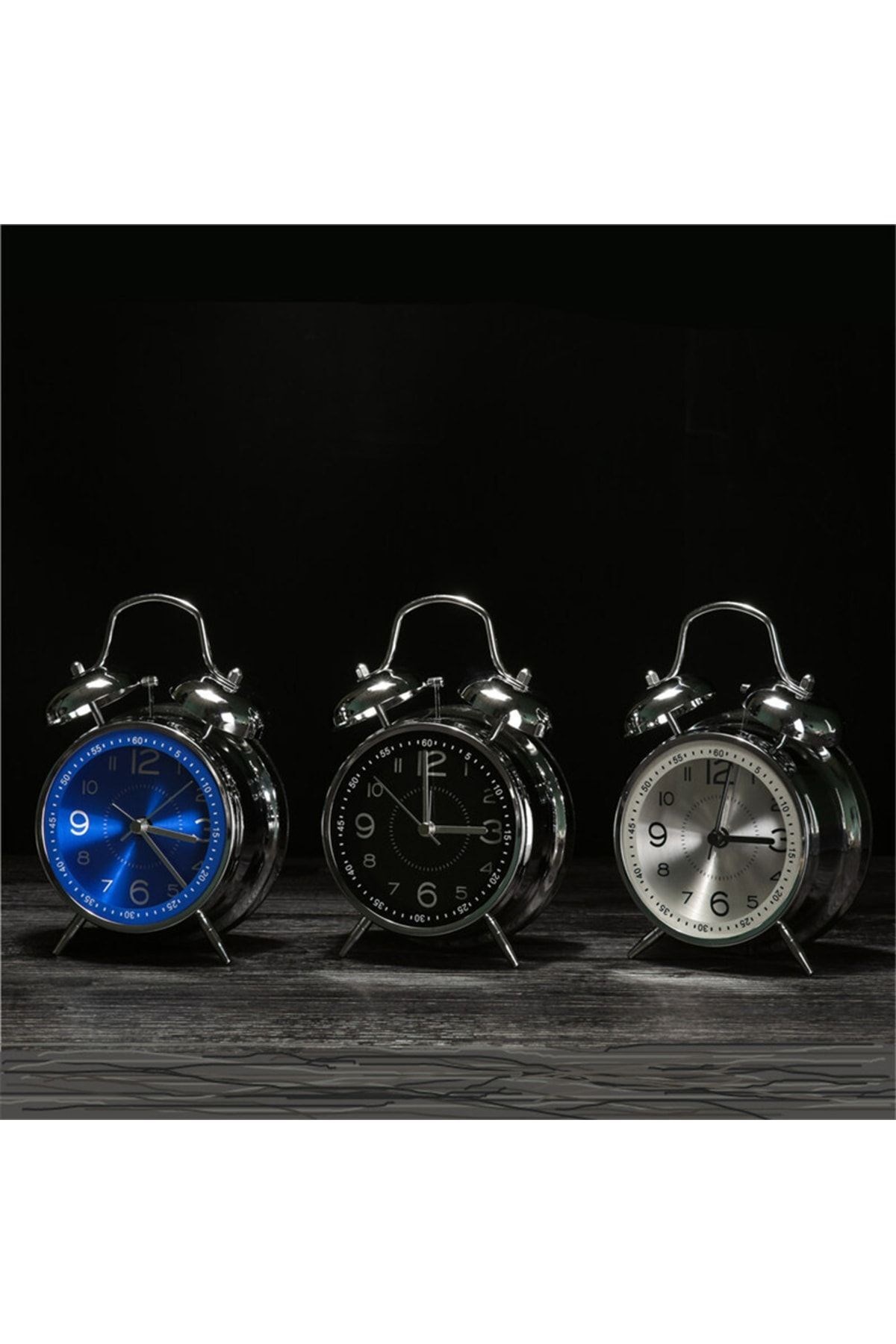 Büyük Boy Nostaljik Gümüş Metal Işıklı Akar Saniyeli Çift Çanlı Çalar Saat