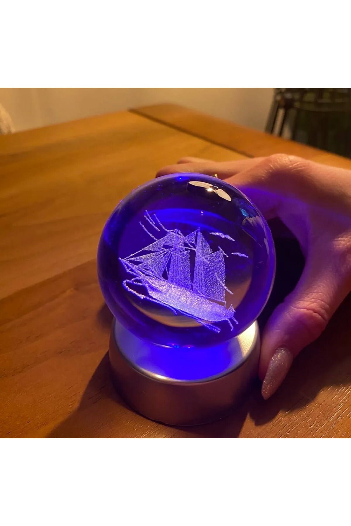 Dekoratif Işıklı Gemi 3D Cam Küre