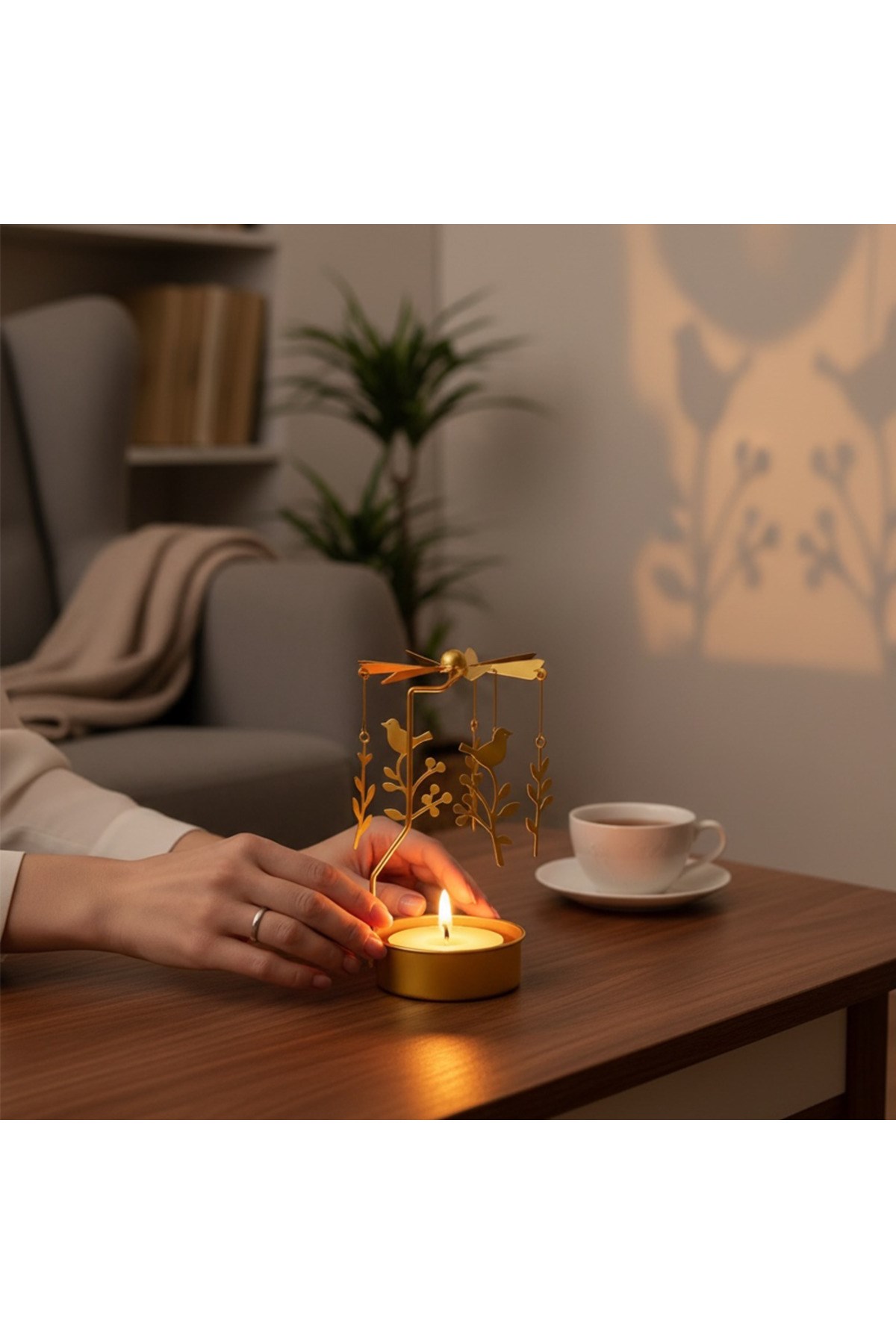 Isı İle Dönen Dekoratif Yıldız Tasarımlı Metal Tealight Mumluk