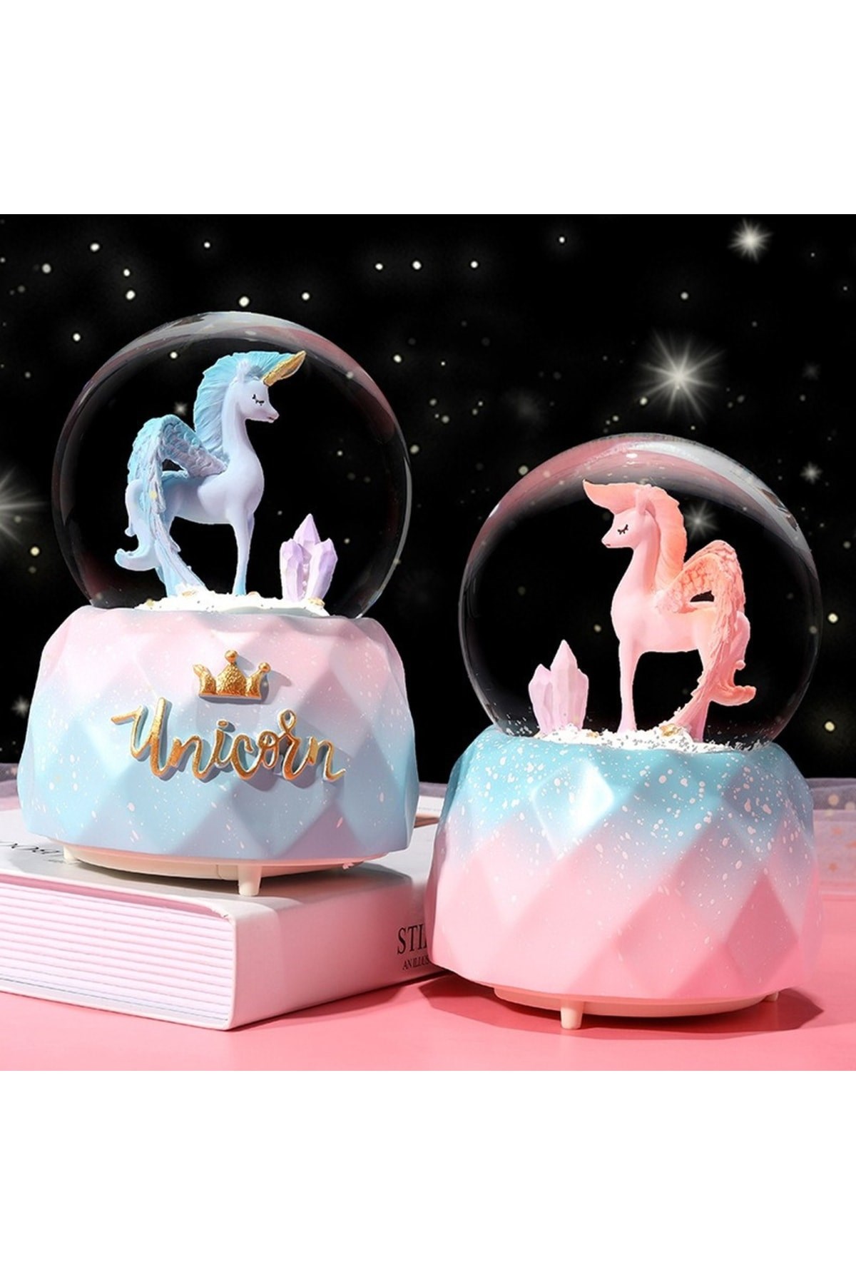 Unicorn Temalı Püskürtmeli Işıklı Ve Müzikli Kar Küres-mavi