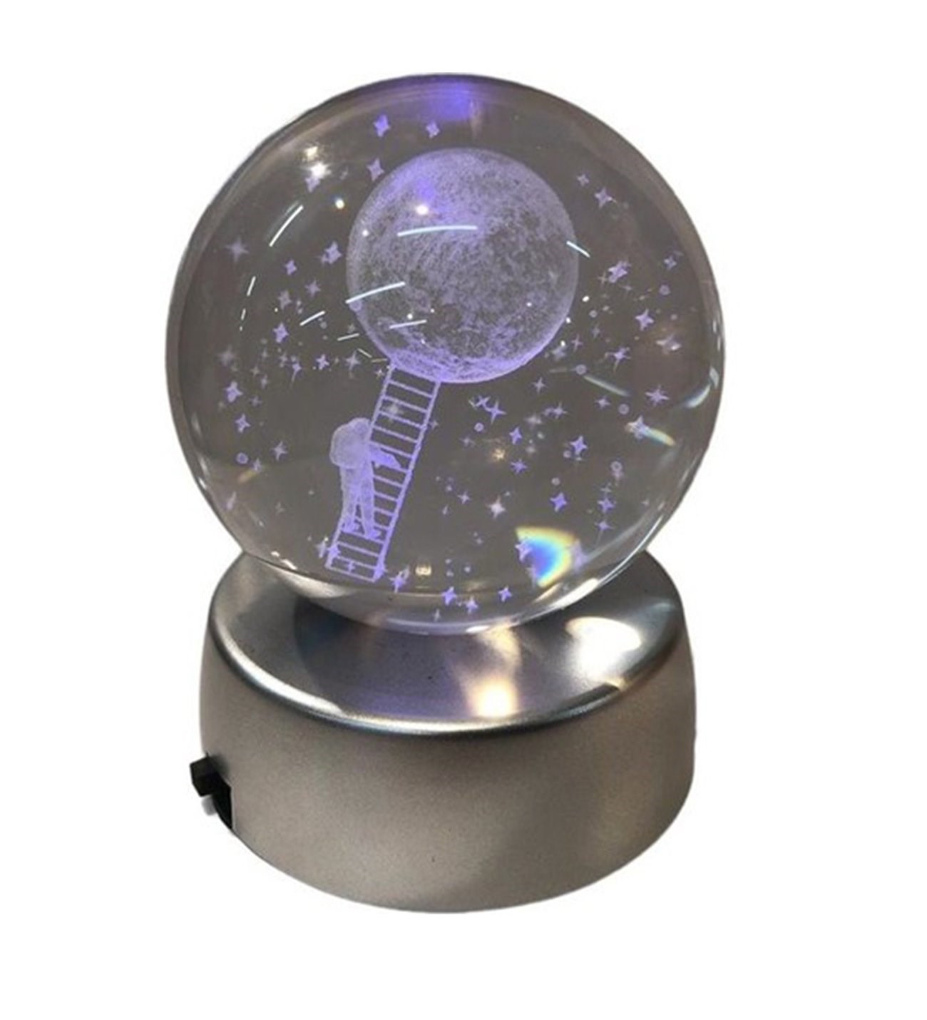 Dekoratif Renk Değiştiren Aya Çıkan Astronot Temalı Işıklı Cam Küre 8cm*6cm