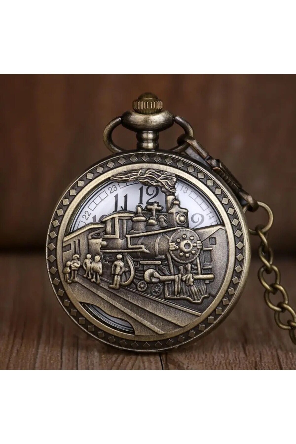 Kişiye Özel Retro Tren Kabartmalı Quartz Köstekli Saat