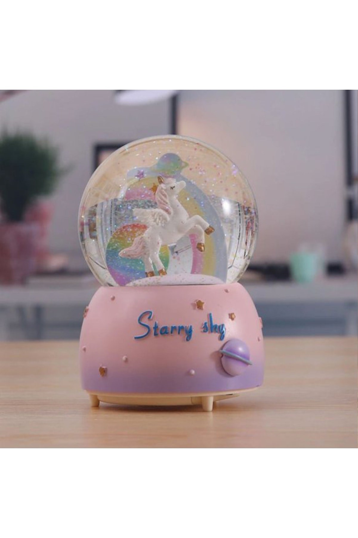 Büyük Boy Püskürmeli Işıklı Müzikli Kar Küresi-pembe