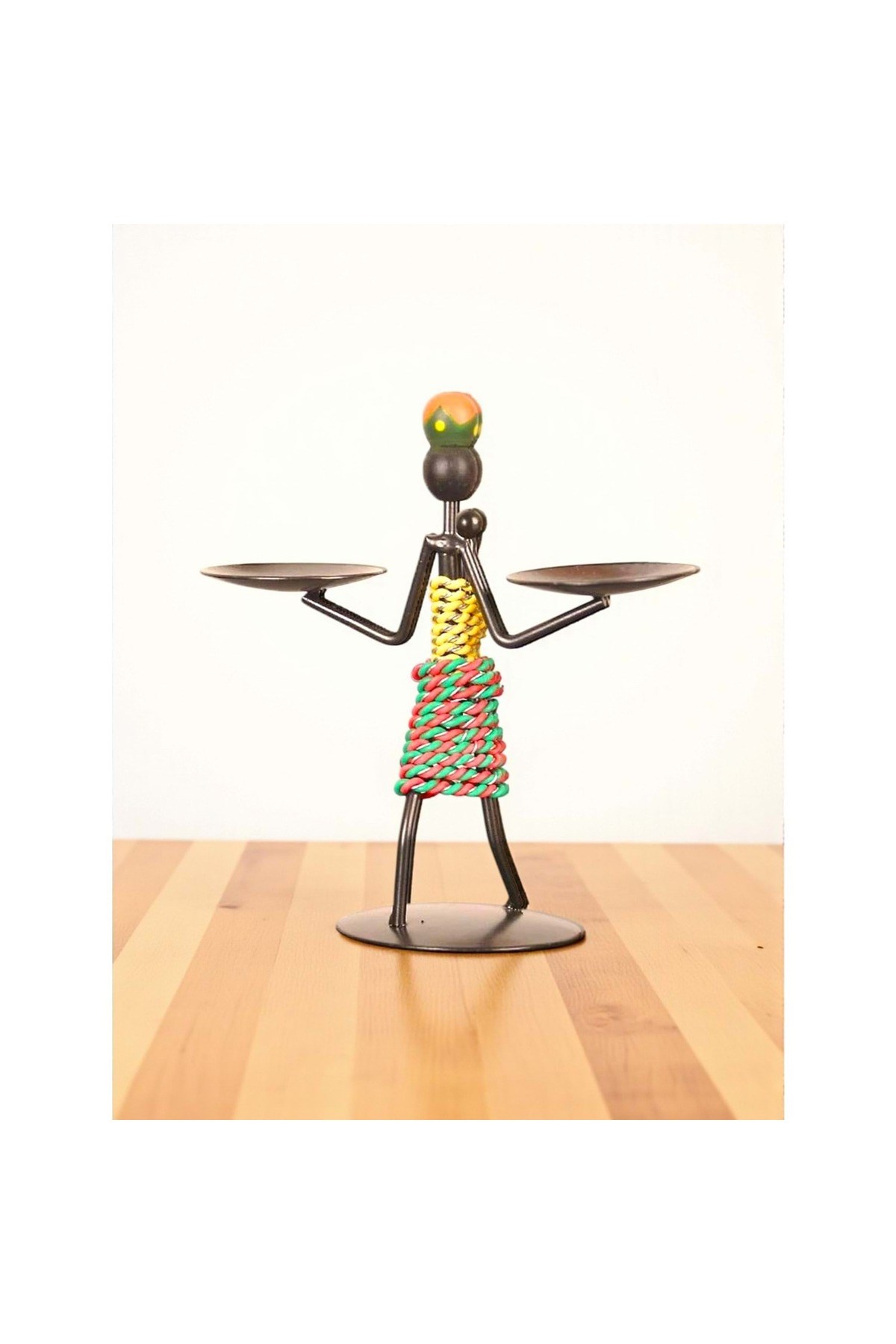 Retro Etnik Afrika Figürlü Çift Mumluk - Dekoratif Şamdan Tutucu (14 cm)