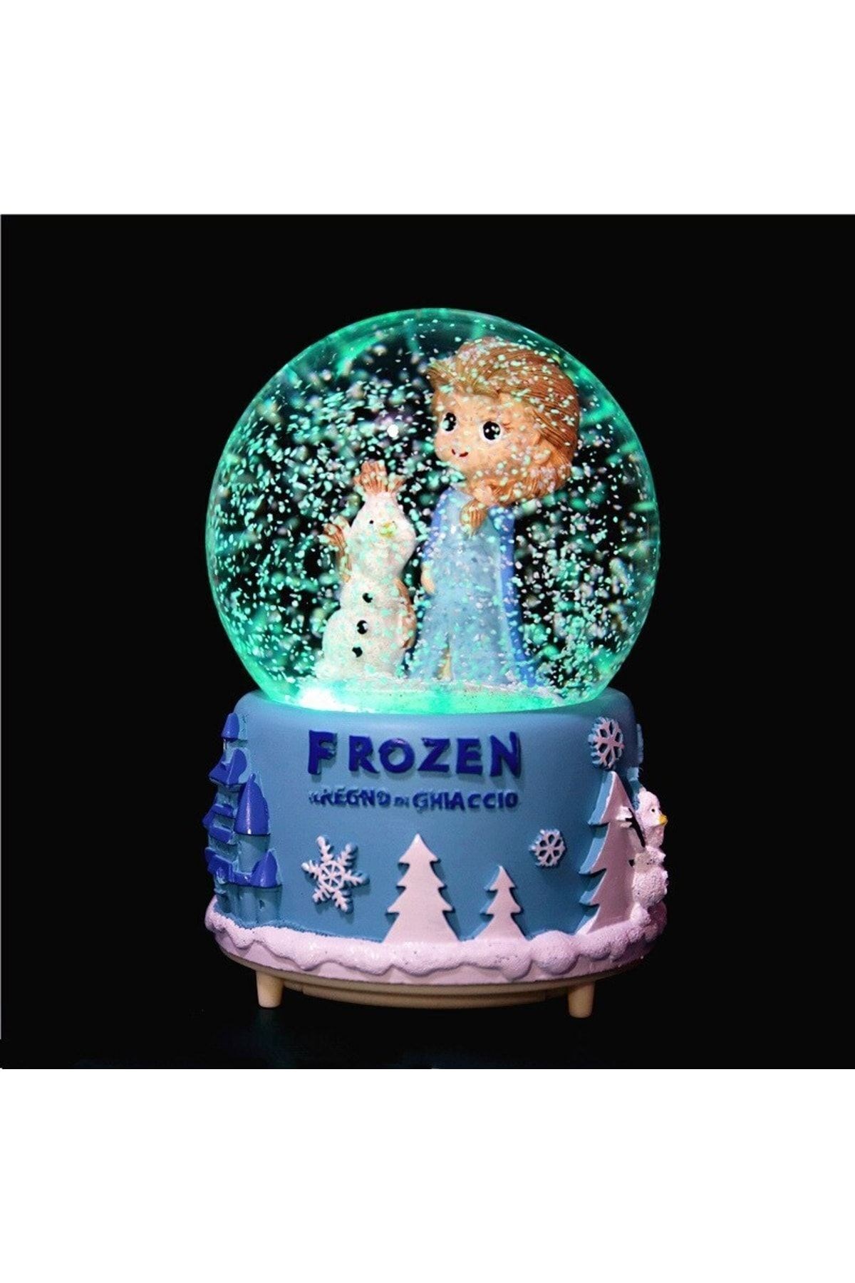 Frozen Temalı Orta Boy Işıklı Müzikli Kar Küresi-mavi