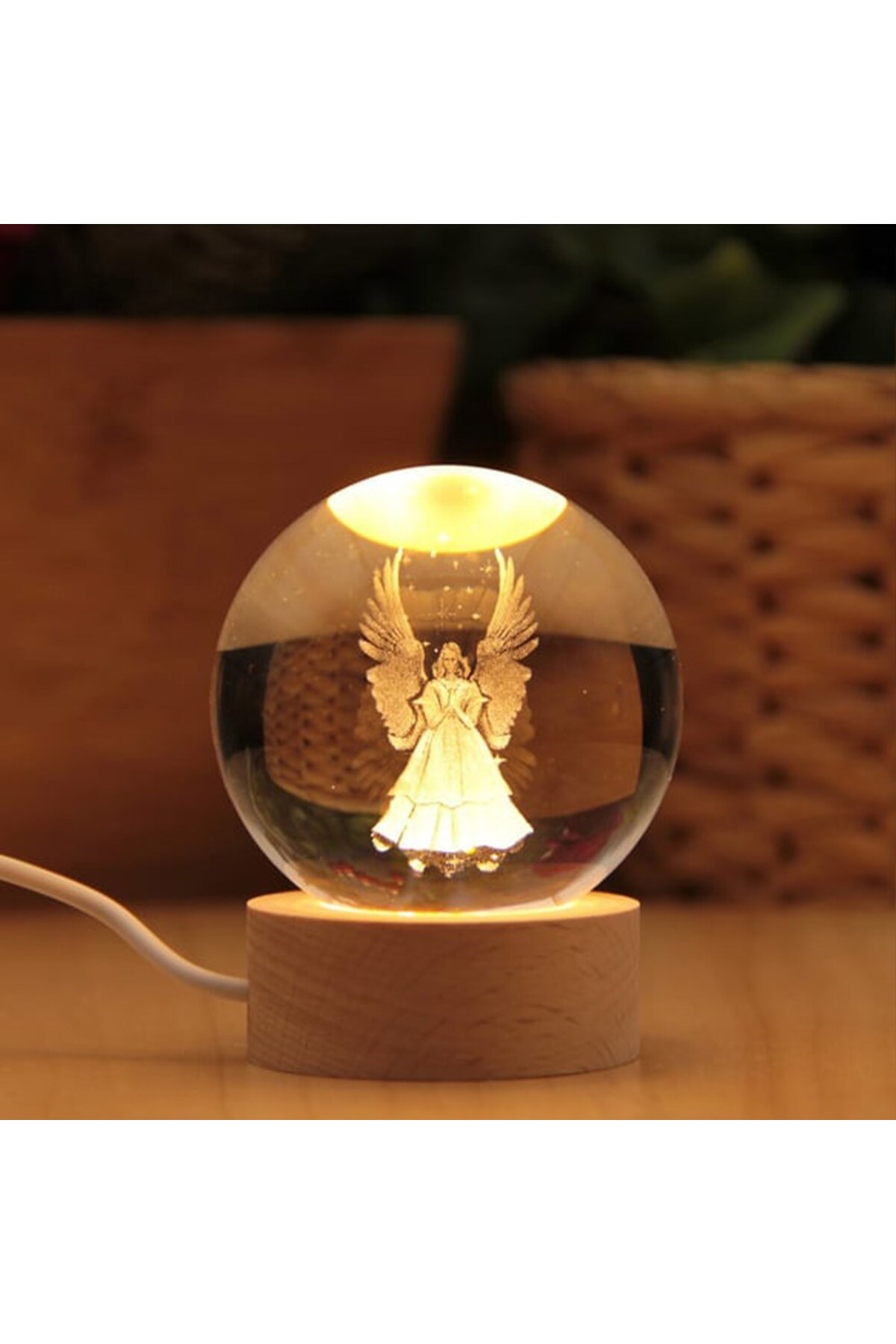 Dekoratif Kanatlı Melek 3d Cam Küre Ve Melek Kolye Hediyeli