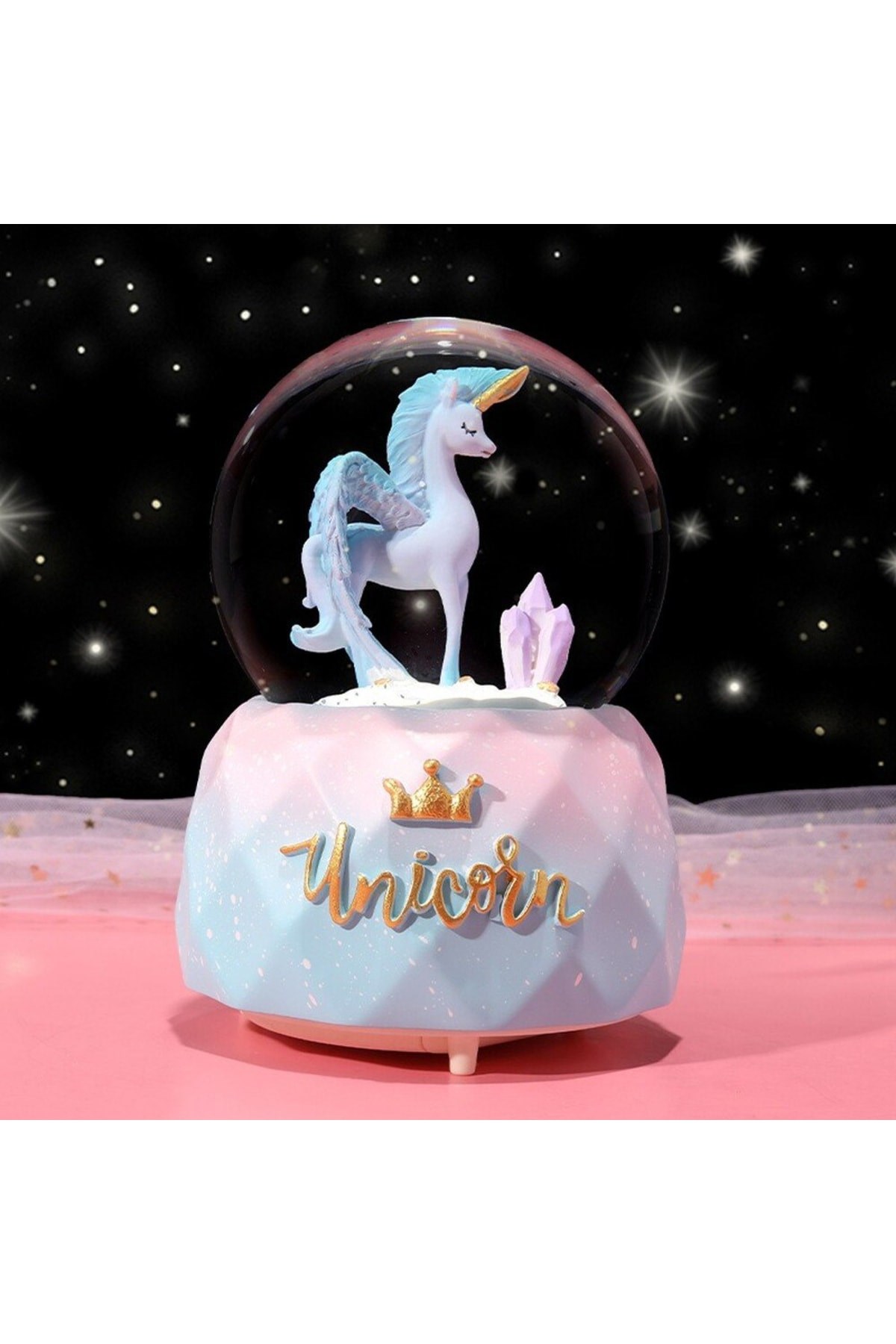 Unicorn Temalı Püskürtmeli Işıklı Ve Müzikli Kar Küres-mavi