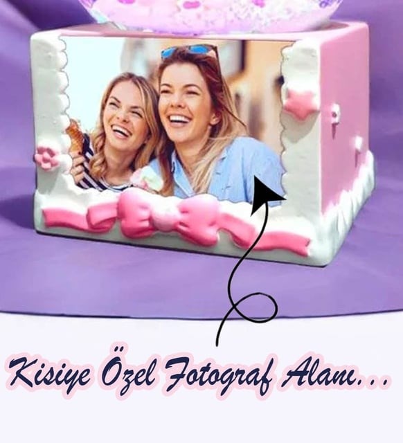 Kişiye Özel Fotoğraflı Işıklı Pembe Peri Kızı Çerçeveli Kar Küresi