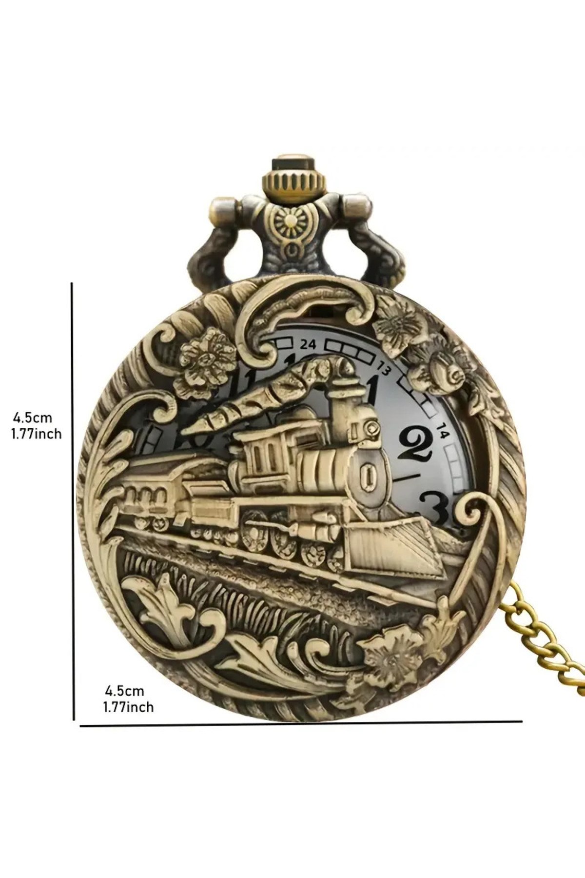 Kişiye Özel Vintage Buharlı Tren Tasarımlı Bronz Cep Saati – Zincirli Antika Görünümlü Hediye Saat