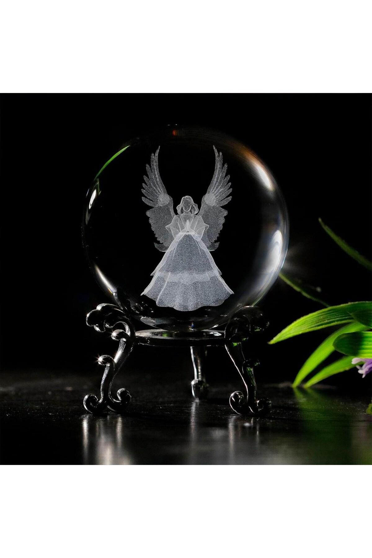 Dekoratif Metal Ayaklı Melek 3D Cam Küre