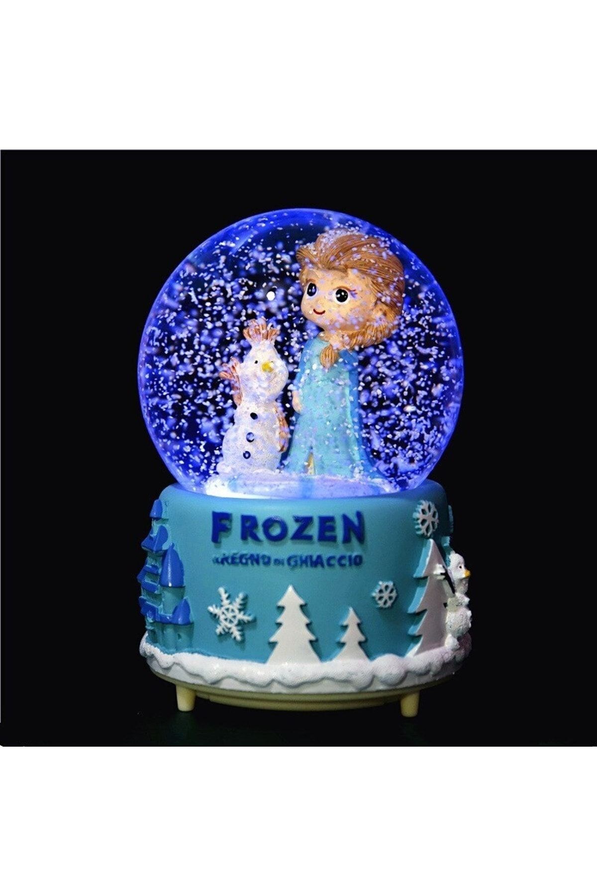 Frozen Temalı Orta Boy Işıklı Müzikli Kar Küresi-mavi