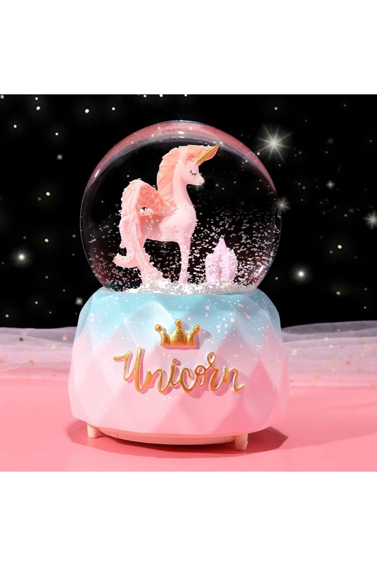 Unicorn Temalı Püskürtmeli Işıklı Ve Müzikli Kar Küres-pembe