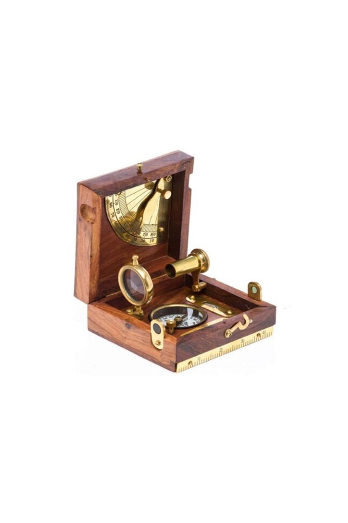 Dekoratif Ahşap Kutulu Pirinç Pusula 12*5 Cm