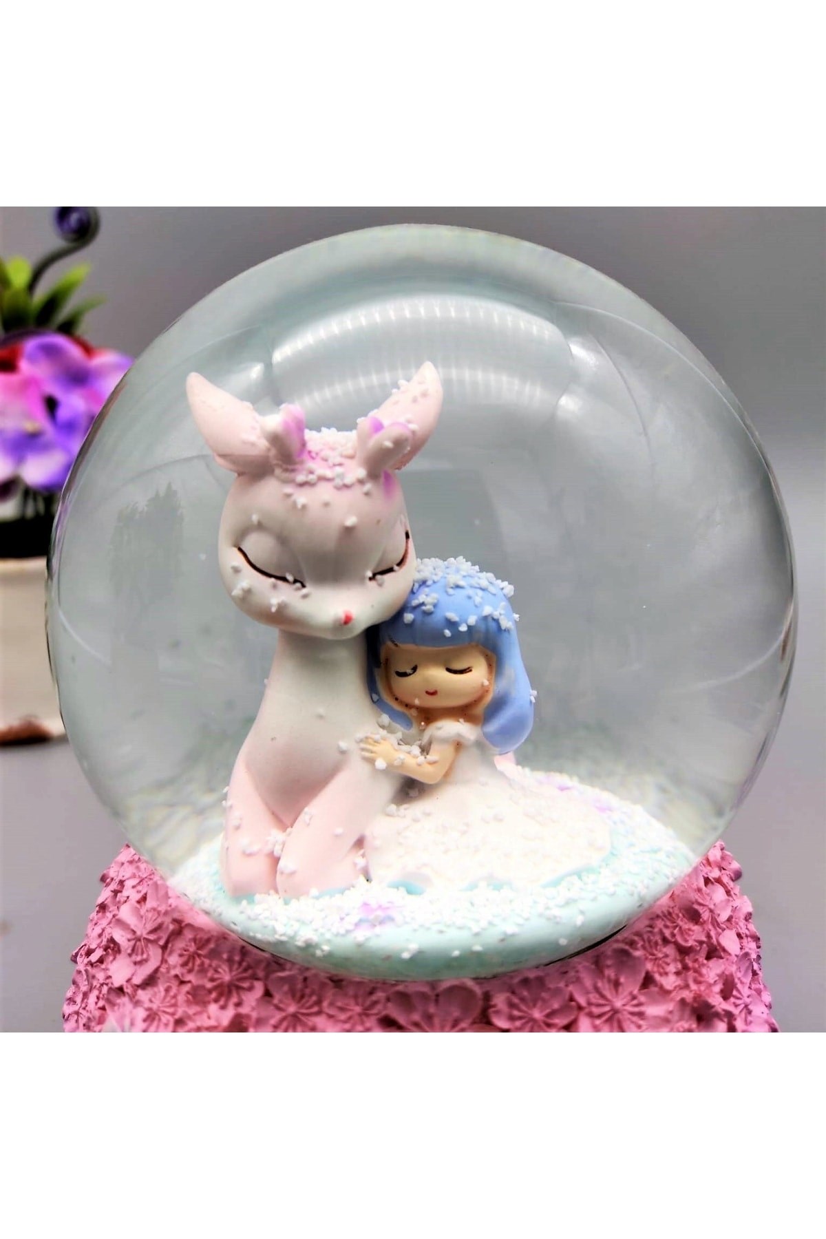 Unicorn Ve Uyuyan Sevimli Kız Işıklı Müzikli Püskürtmeli Büyük Boy Kar Küresi