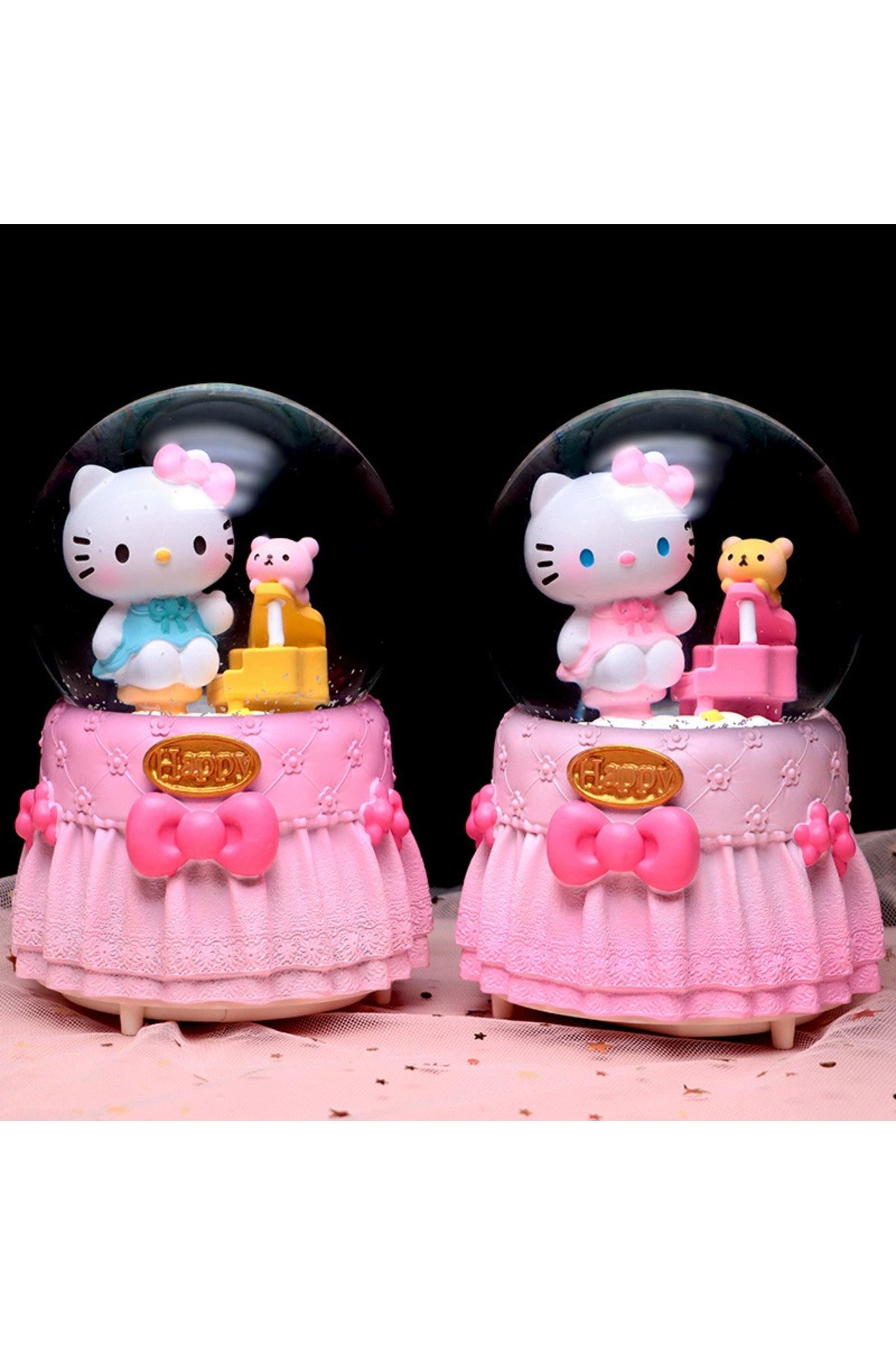 Hello Kitty Happy Temalı Orta Boy Işıklı Müzikli Kar Küresi