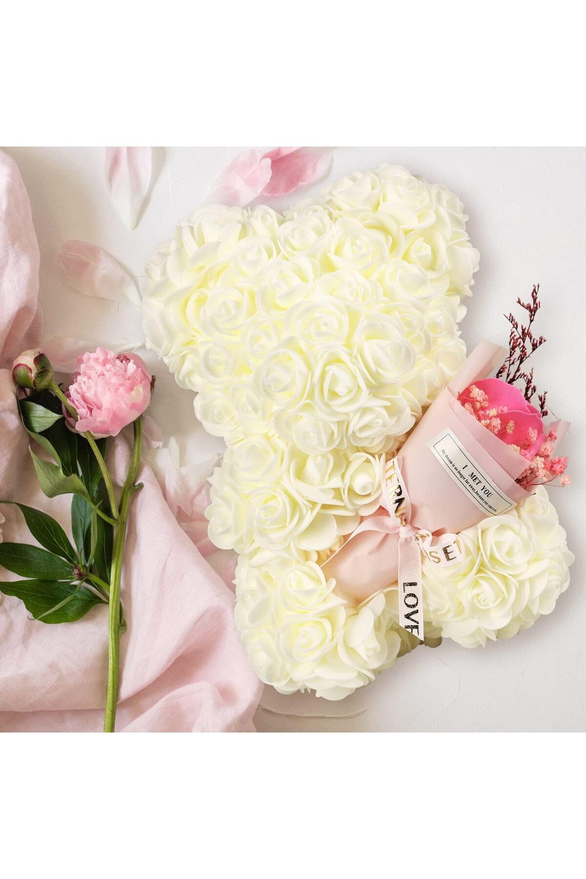 Teddy Rose Kırmızı Beyaz Ayıcık