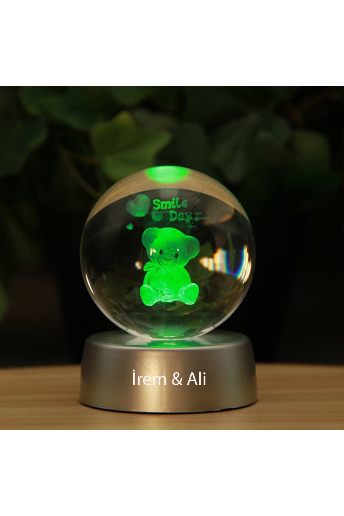 Kişiye Özel Ayıcık Temalı 3D Renkli Işıklı Cam Küre