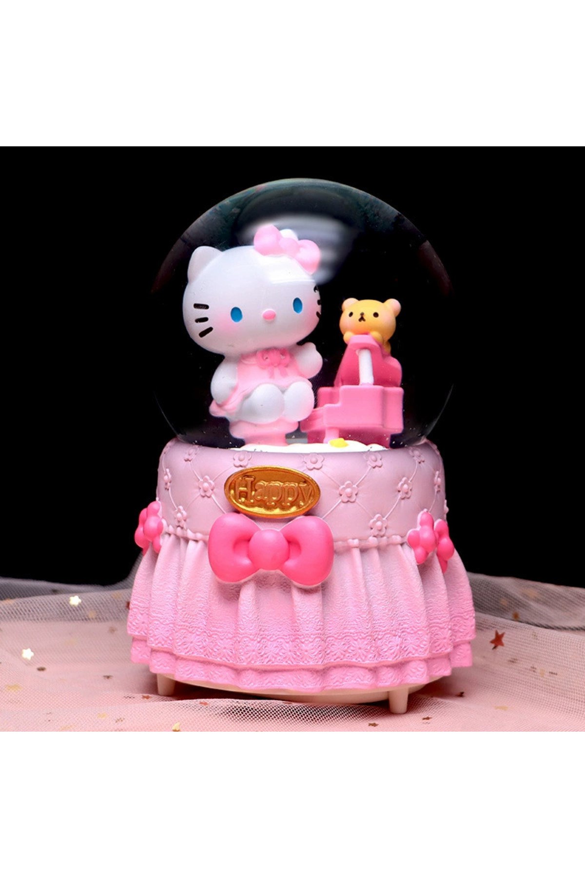 Hello Kitty Happy Temalı Orta Boy Işıklı Müzikli Kar Küresi