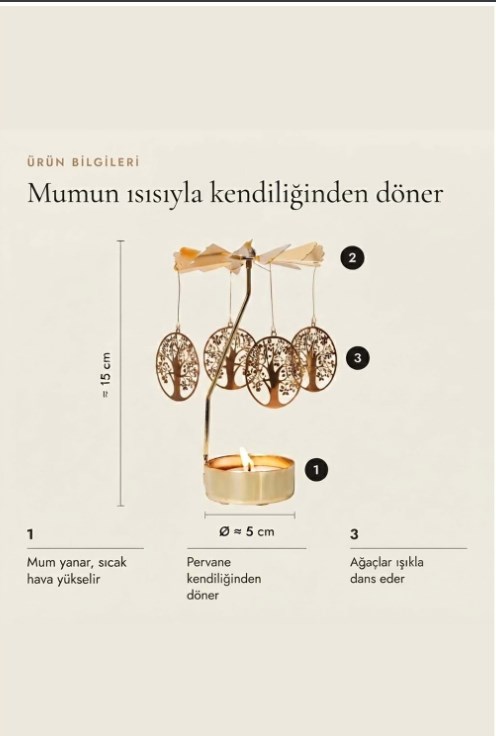 Altın Renk Dönen Hayat Ağacı Figürlü Mumluk – Isıyla Dönen Dekoratif Tealight Mumluk