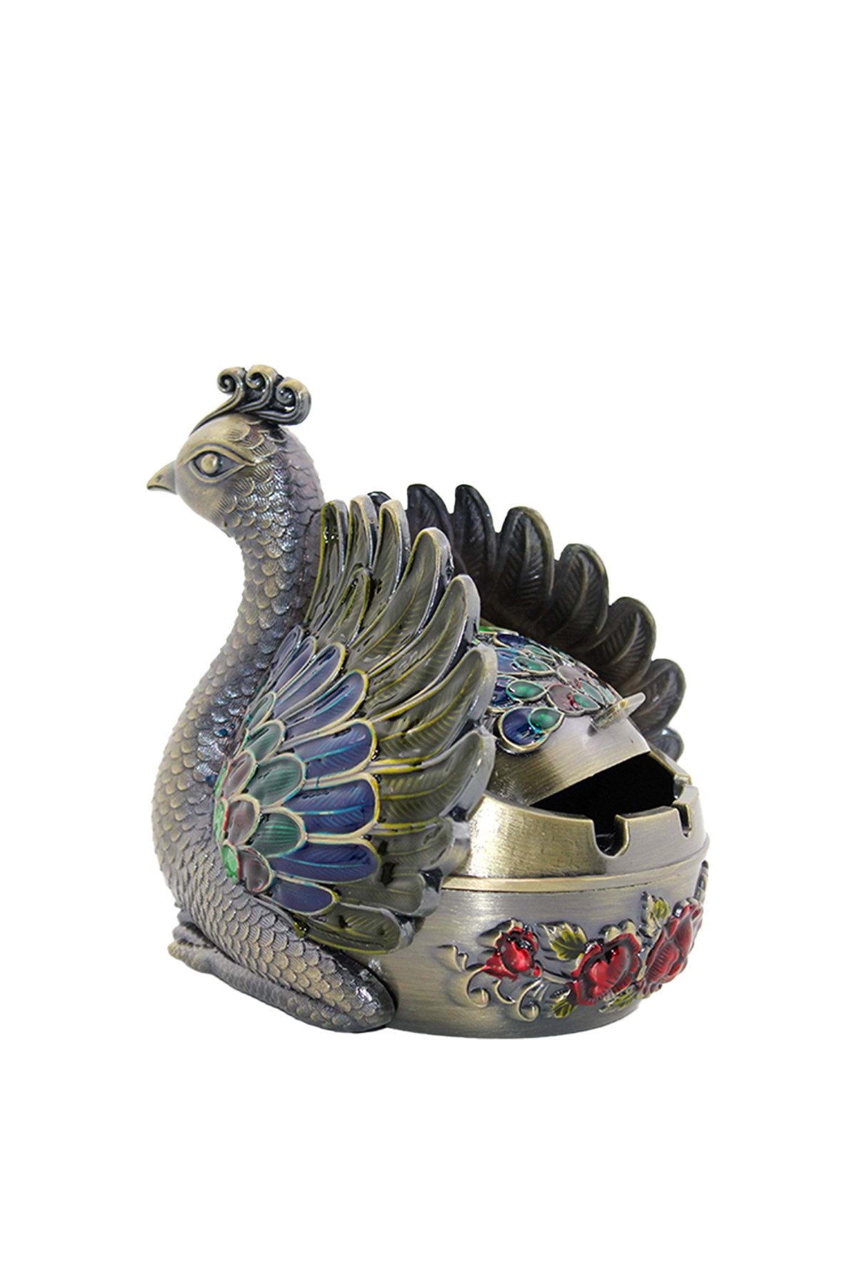 Metal Tavuskuşu Figürü Küllük 14*13 Cm
