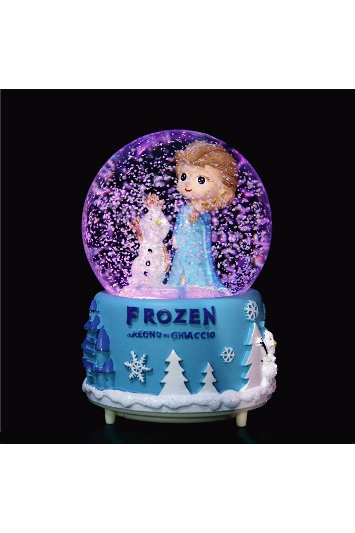 Frozen Temalı Orta Boy Işıklı Müzikli Kar Küresi-mavi