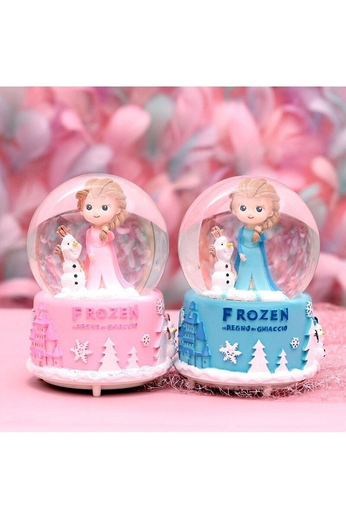 Frozen Temalı Orta Boy Işıklı Müzikli Kar Küresi-mavi