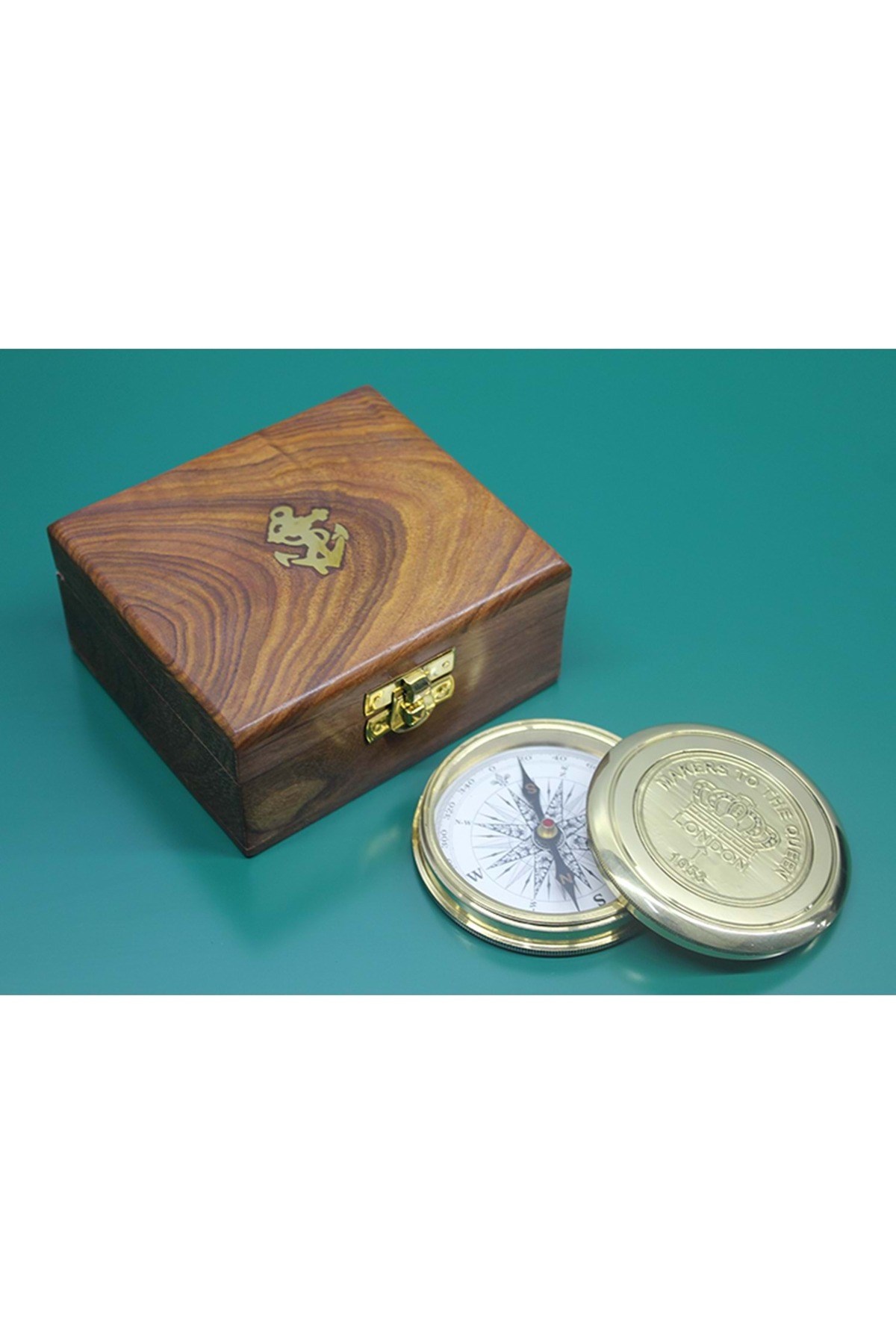 Kişiye Özel Ahşap Kutulu Pirinç Pusula 12*10cm