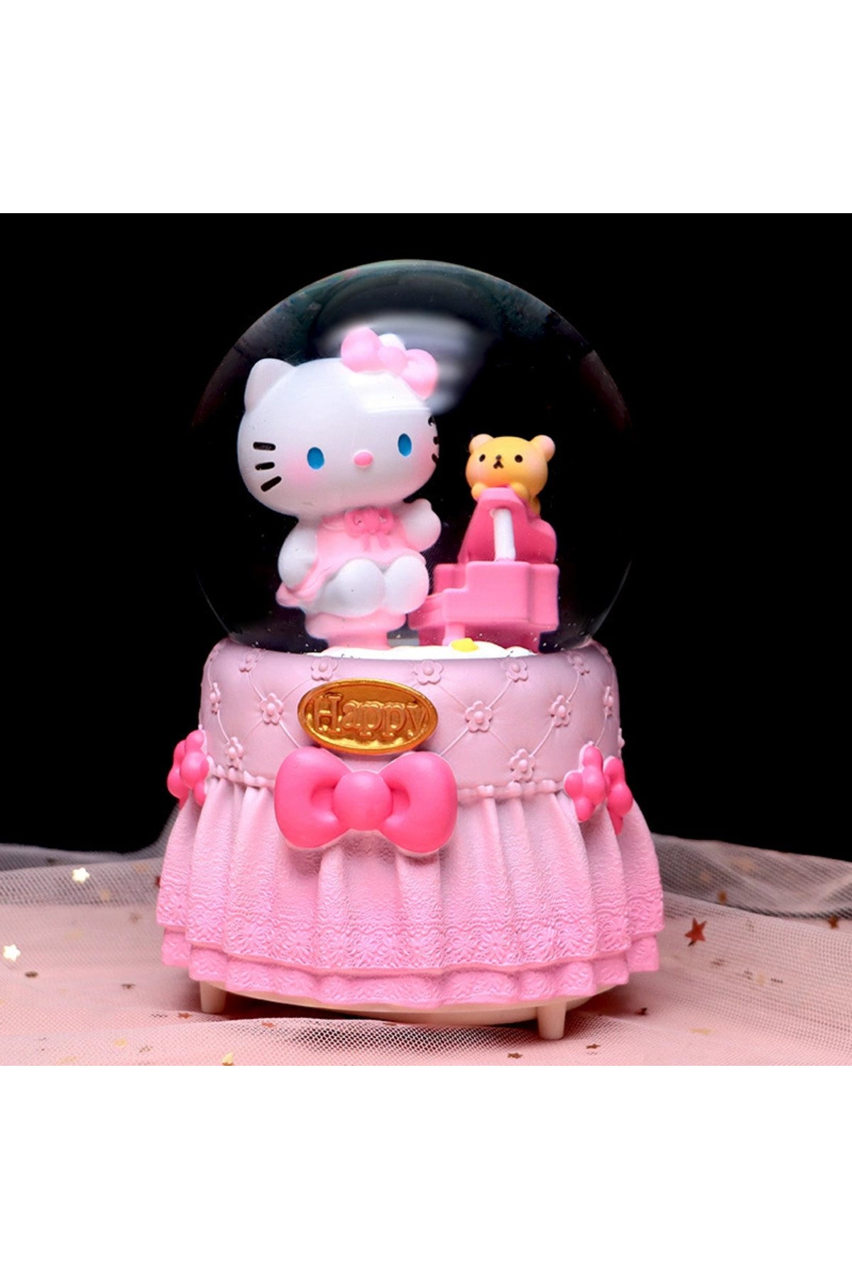Hello Kitty Happy Temalı Orta Boy Işıklı Müzikli Kar Küresi