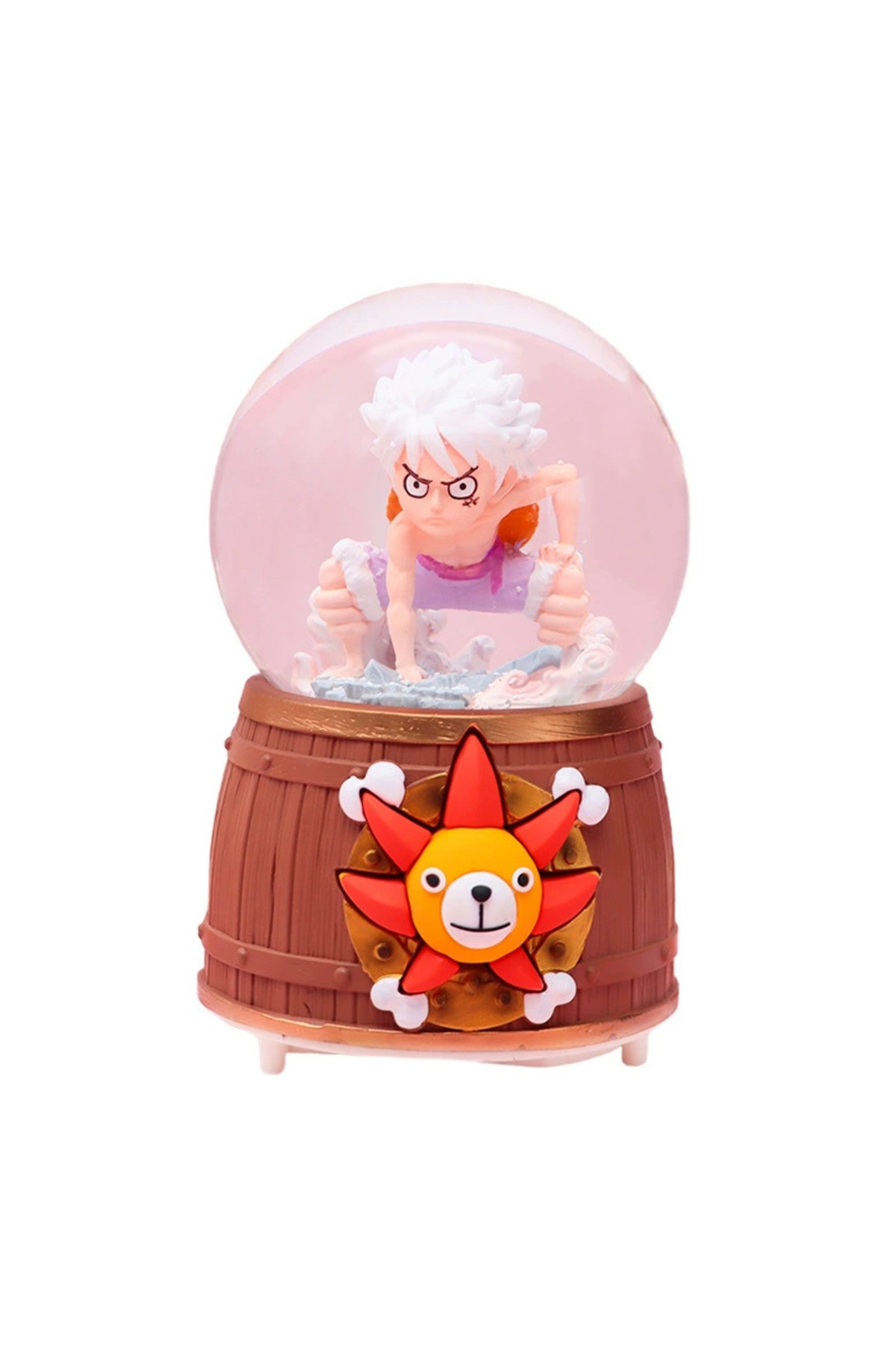 One Piece Luffy Figürlü Temalı Büyük Boy Püskürtmeli Müzikli Işıklı Kar Küresi Beyaz