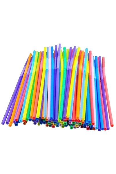 Hayal Sepeti Pipet Körüklü Kalın 50 Adet (Karışık 5 Renk) 5mm Çapı ve 23cm boyu