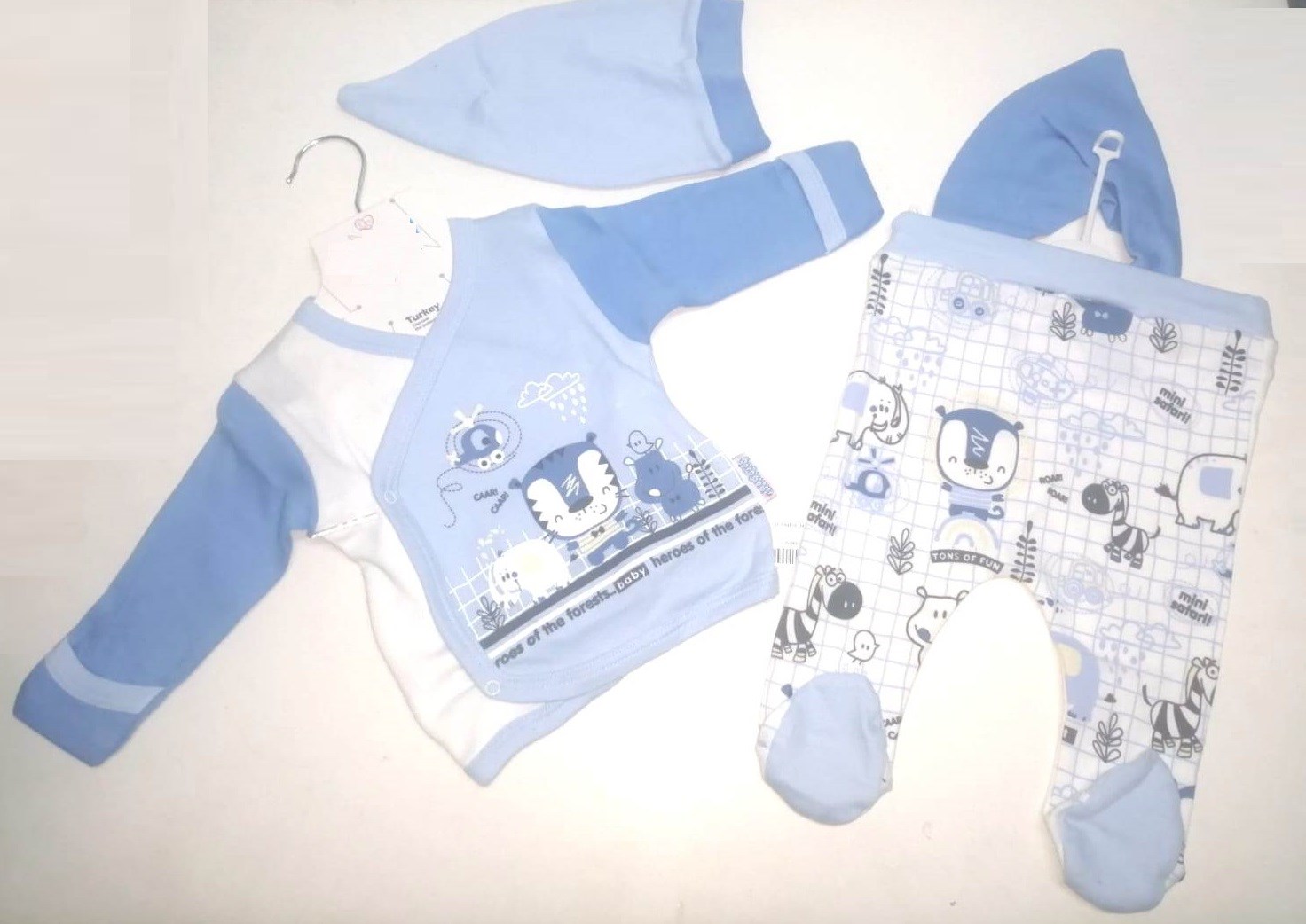 Mavi beyaz  renkli  , Pamuk Kumaş Yeni Doğan Erkek Bebek Zıbın Takım
