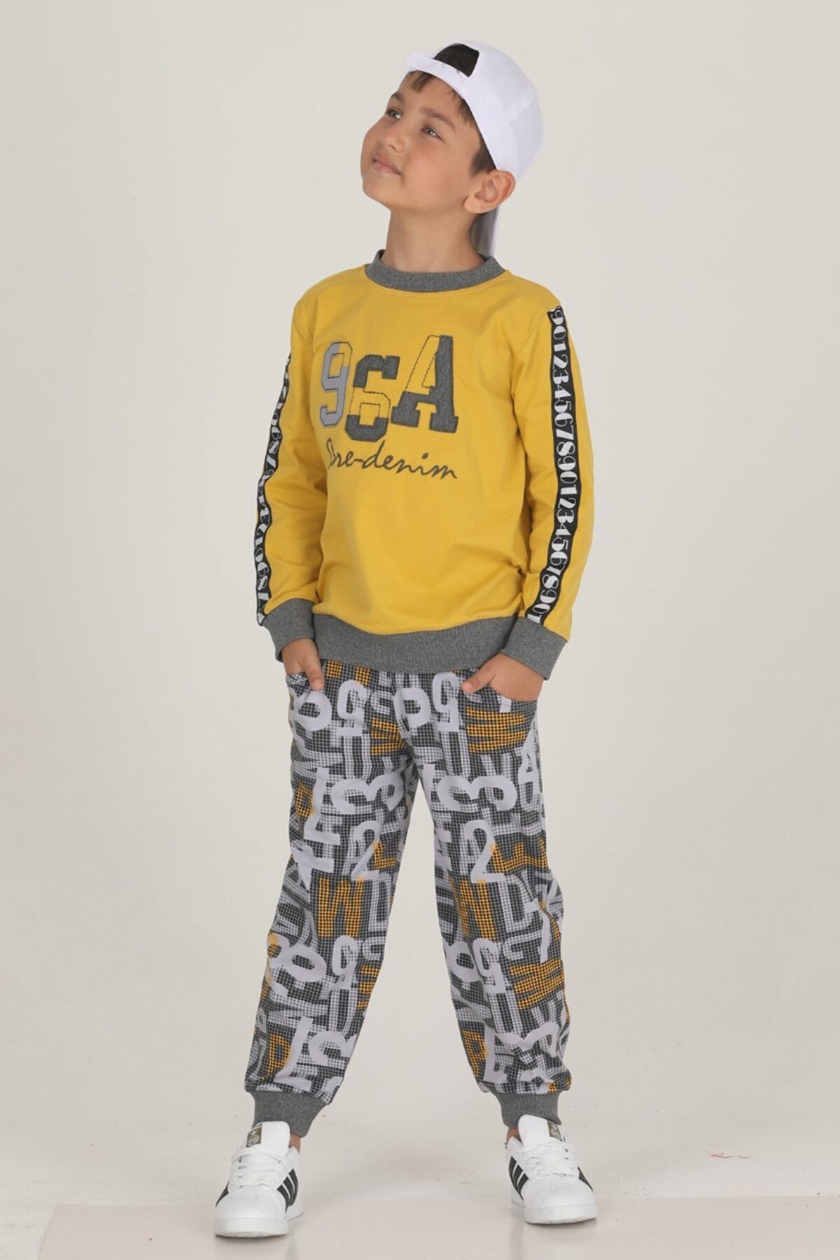 Sarı Renkli Pamuklu İki İplik Hayal Sepeti TKNR 47318 Erkek Çocuk Pijama Takımı 4-5 yaş
