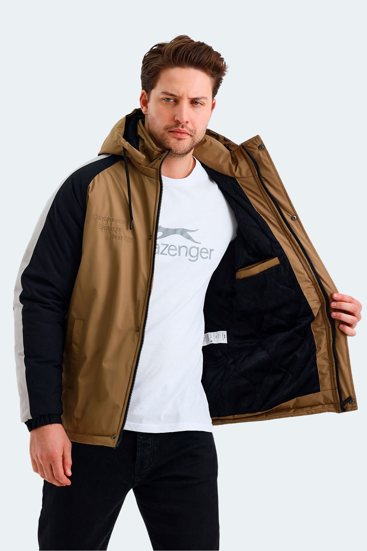 Slazenger HINOX Erkek Kapüşonlu Bej Mont & Kaban ST24JE076 Slazenger HINOX Erkek Kapüşonlu Bej Mont & Kaban ST24JE076