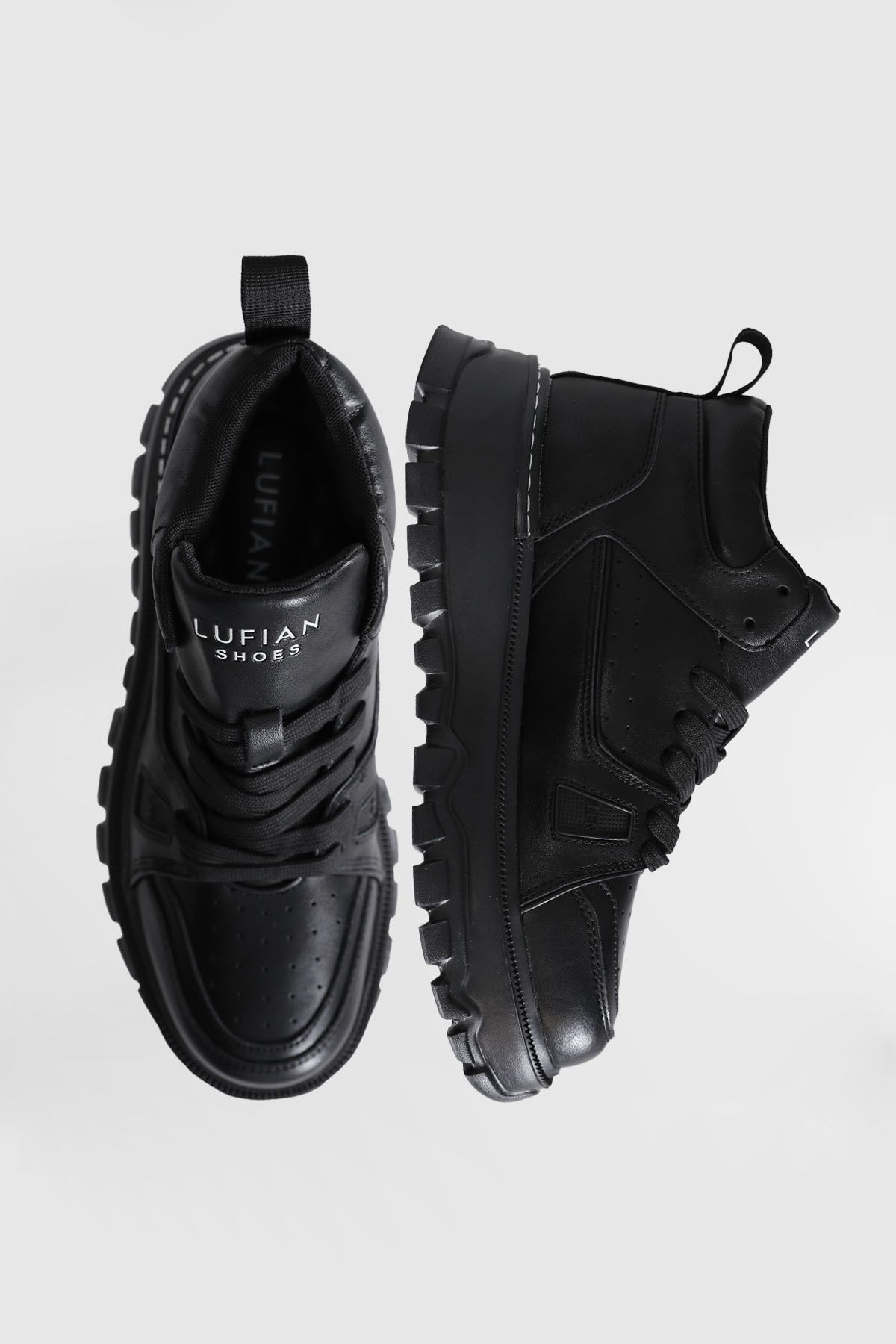Hakiki Deri Bağcıklı Lufian Seth Spor Sneaker Siyah Erkek Ayakkabı