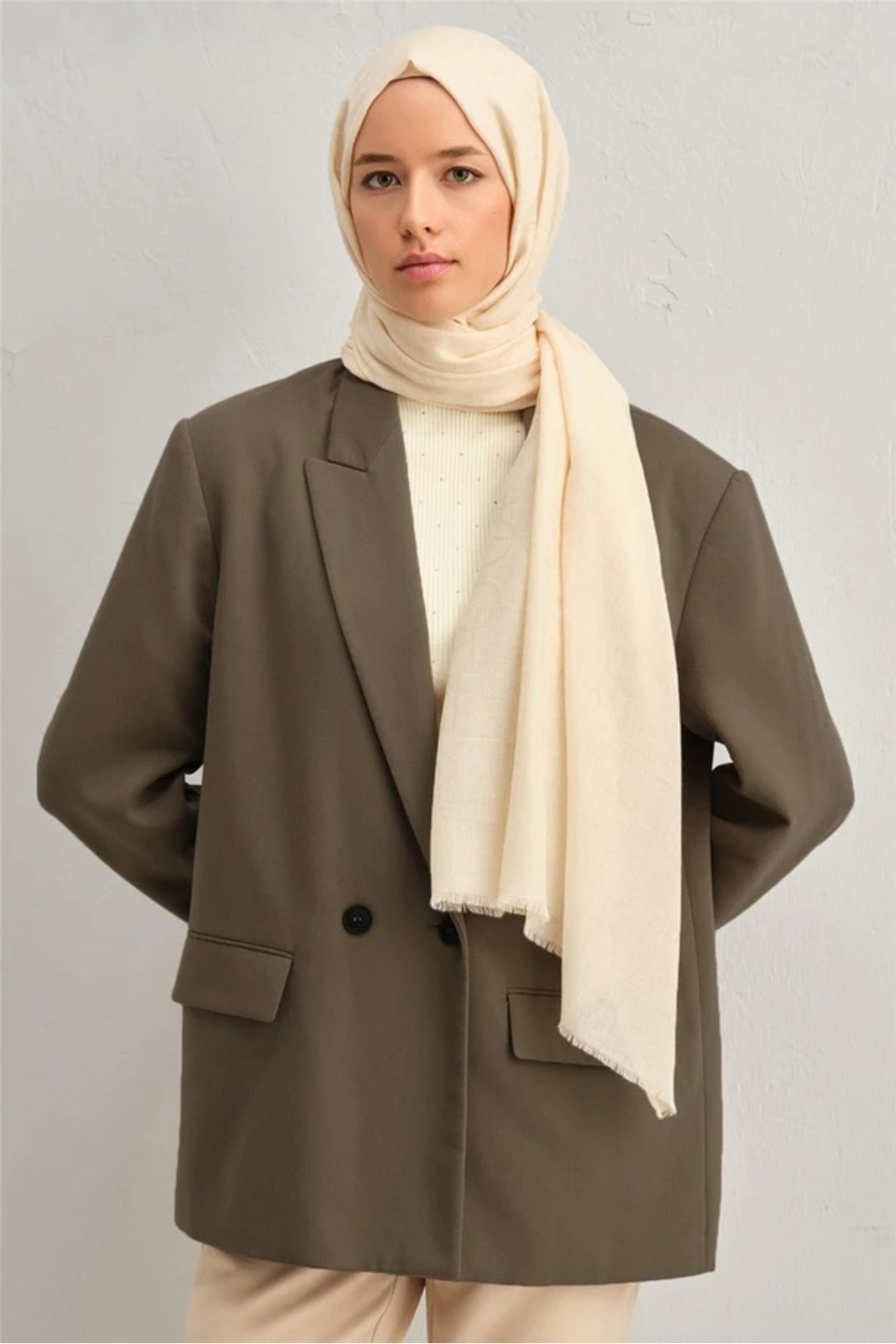 Armine 04 Yün-Pamuk Şal 1001 1001 04 Beyaz